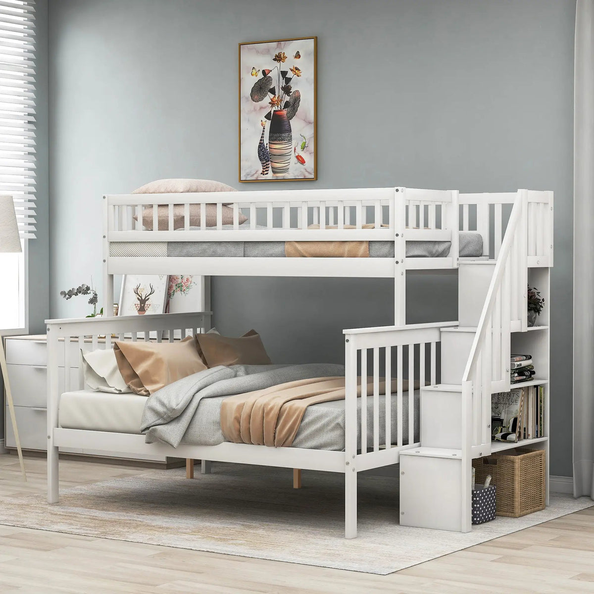 Twin Over Full Bunk Bed | Built In Staircase | Steel Frame