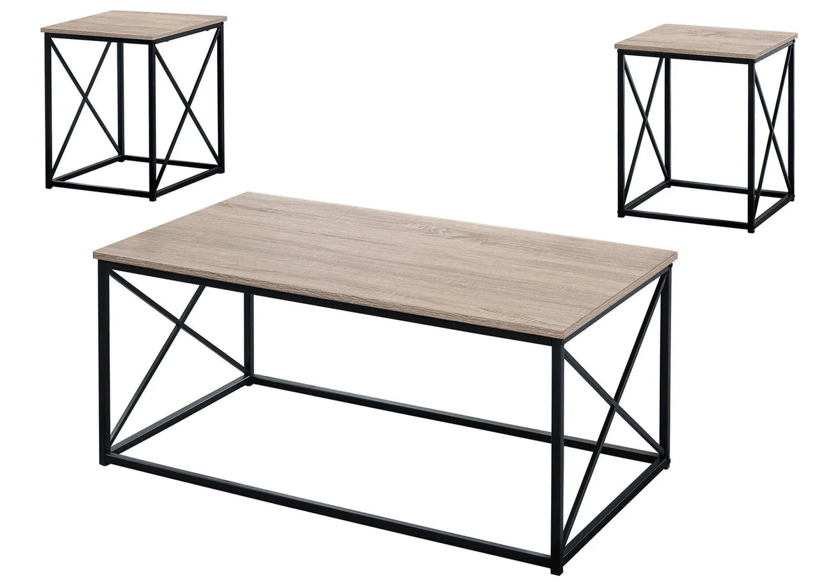 3 Pieces Table Set, Coffee, End, Side, Accent Brown / | 3-Piece Set | Metal & Wood | Black