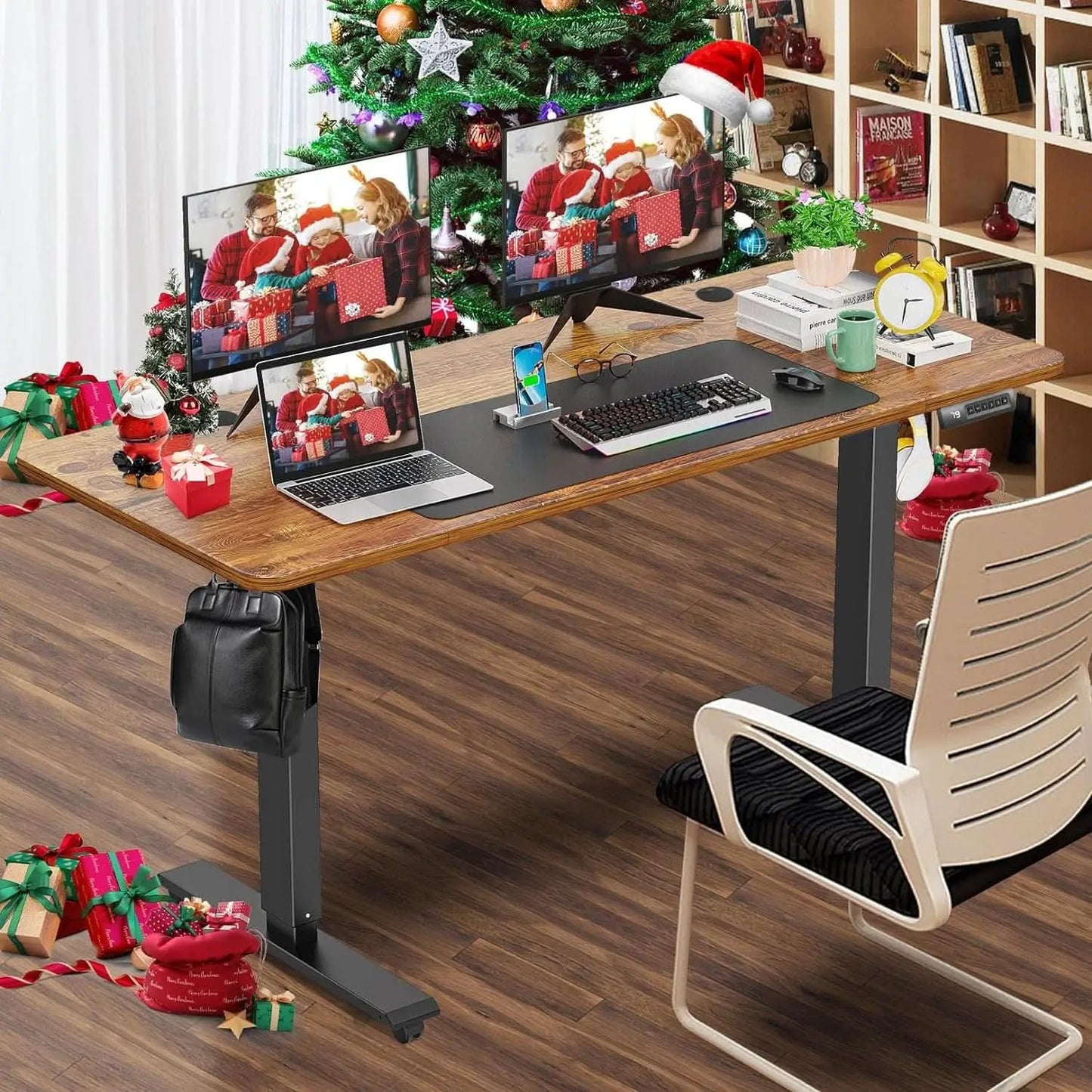 Electric Standing Desk 55x24 Inches Brown Height Adjustable from PriceLows™