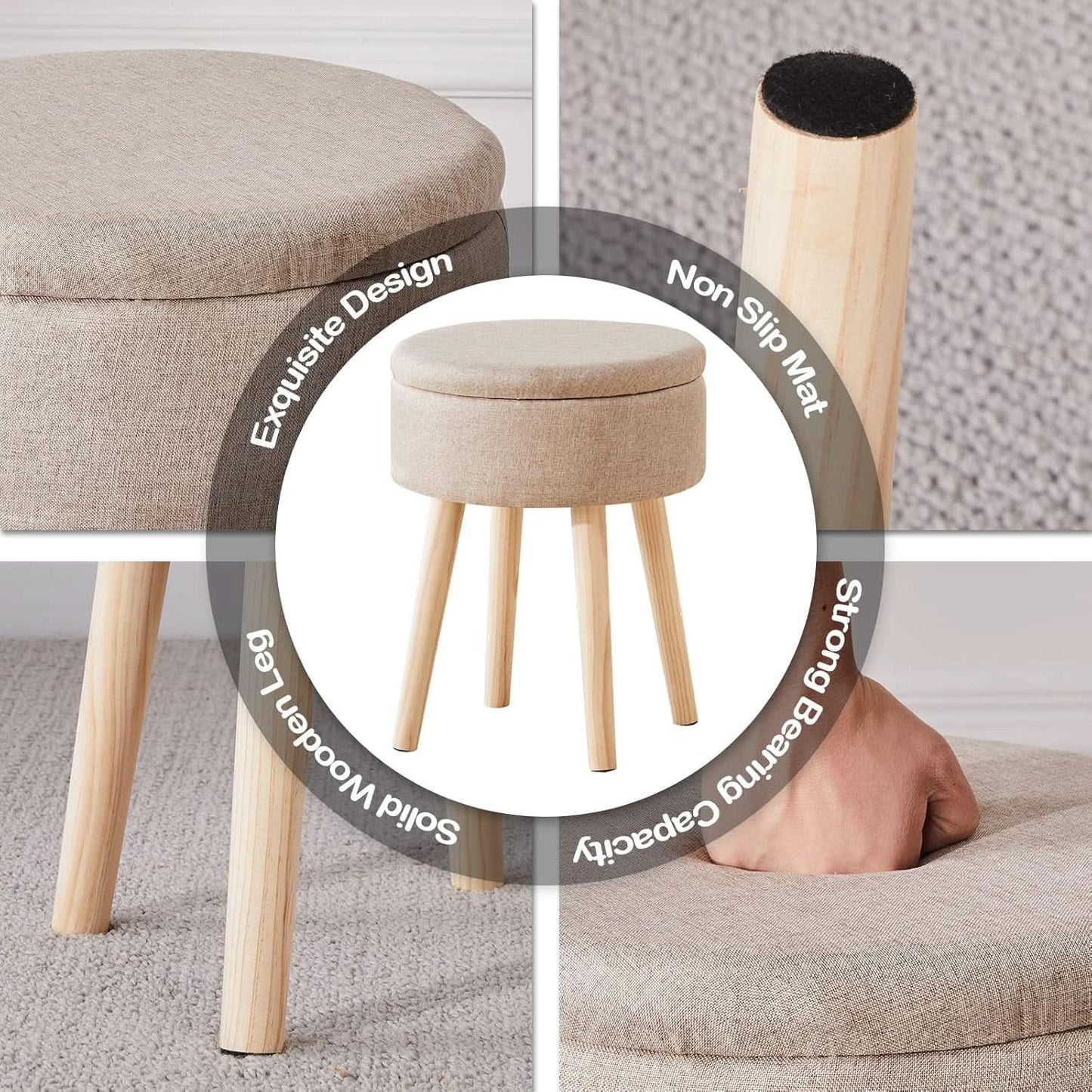 Khaki Linen Storage Velvet Upholstered Ottoman With Tray from PriceLows™