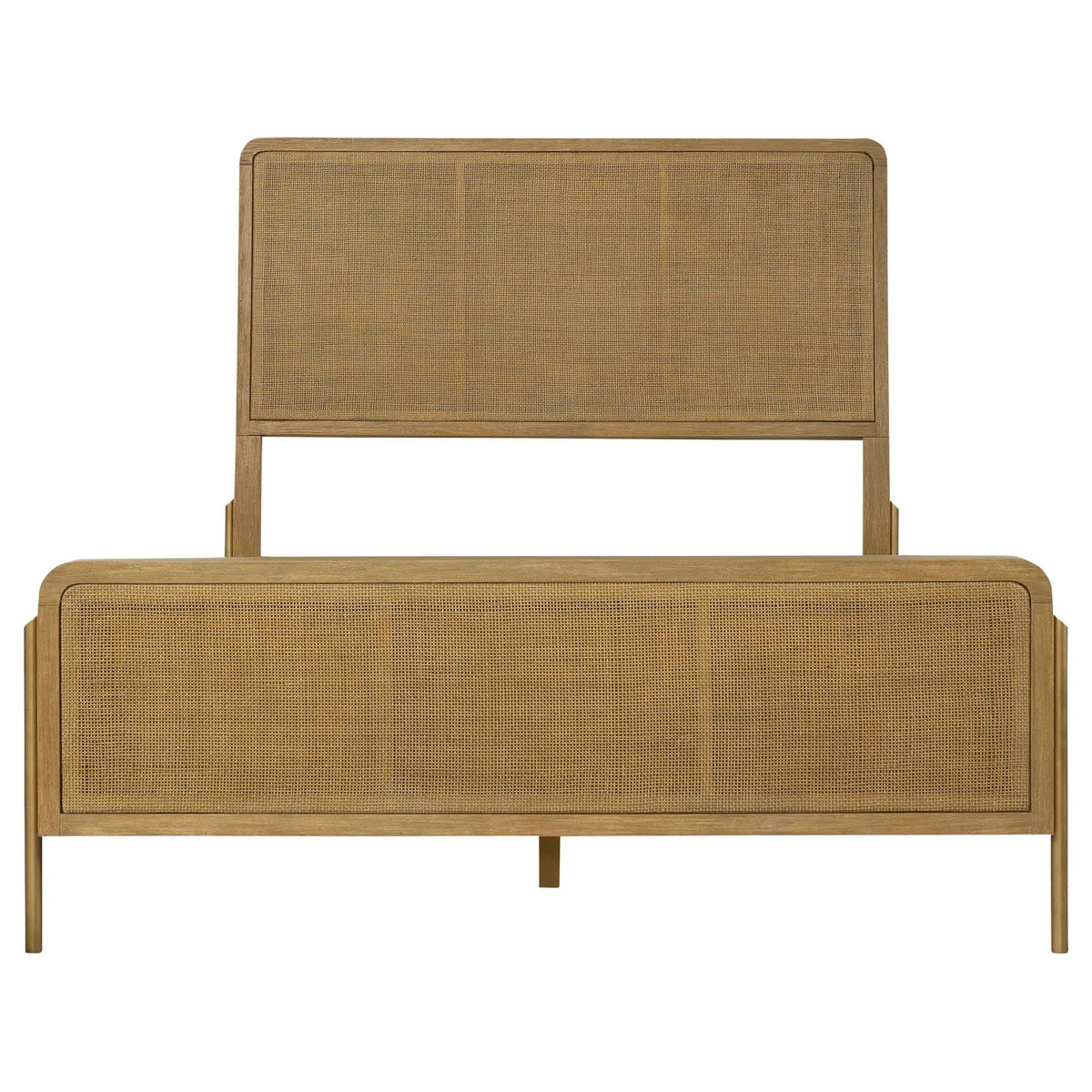 Arini Rattan Queen Panel Bed Sand Wash and Natural Cane | 65.25 x 91 x 56.25 in | Rattan & Metal | Bedroom