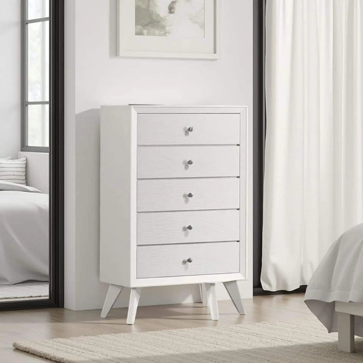Accent Chest | White Finish | Angled Legs | Wave Texture And Round Knobs