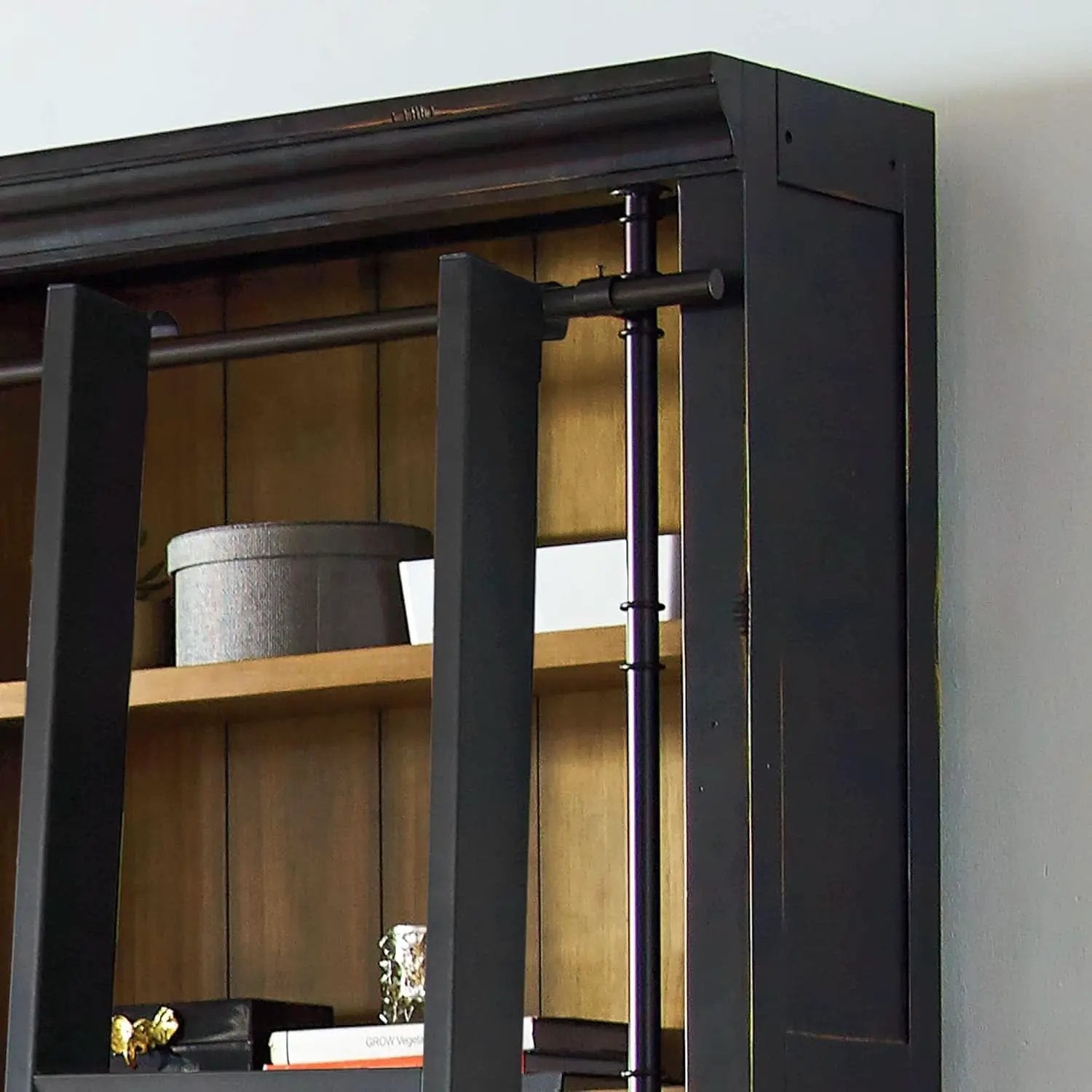 8 Foot Tall Bookcase Wall With Ladder Display Shelf Black from PriceLows™