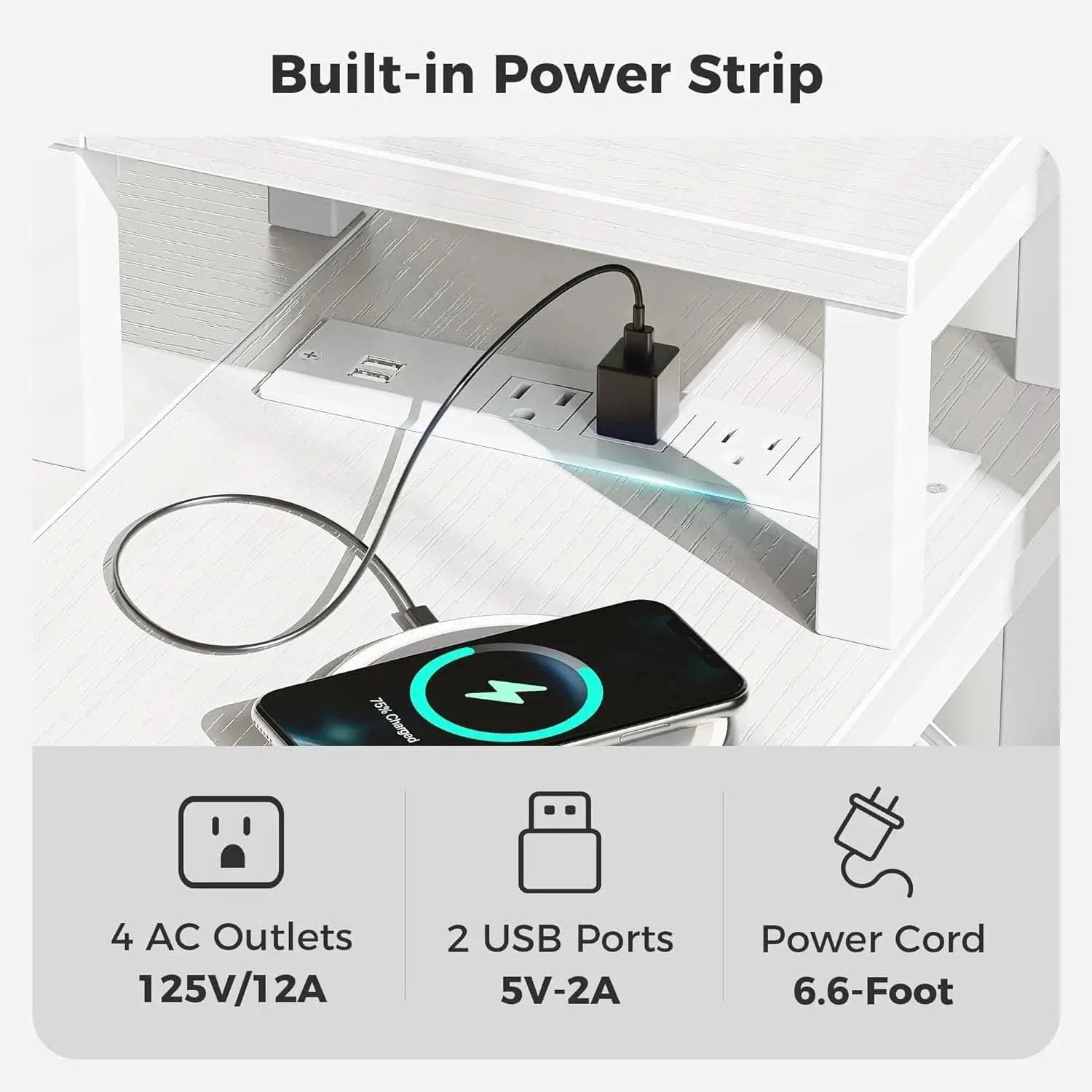 47 Inch White L Shaped Desk With LED Power Drawer Unit from PriceLows™
