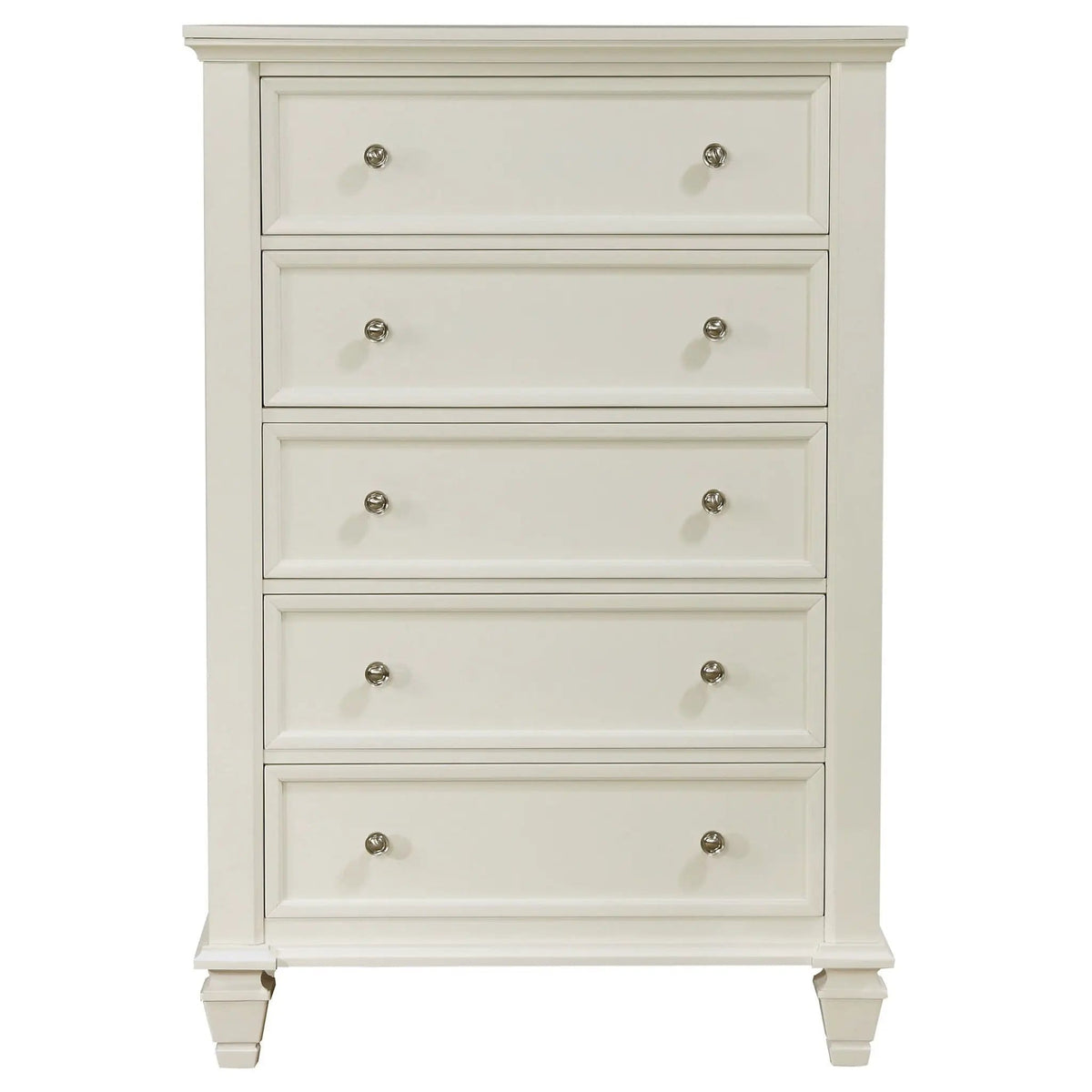Sandy Beach 5-drawer Bedroom Chest Cream | 36.25 x 18.5 x 53.25 in | Rubberwood & Engineered Wood | White