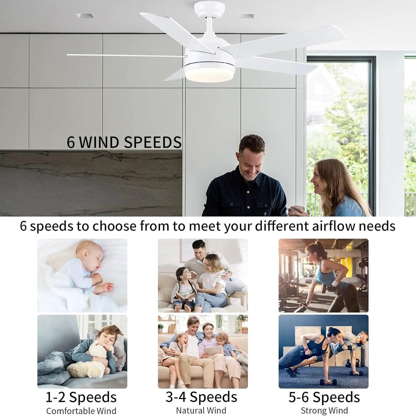 52 Inch White Ceiling Fan With Dimmable LED Lights from PriceLows™