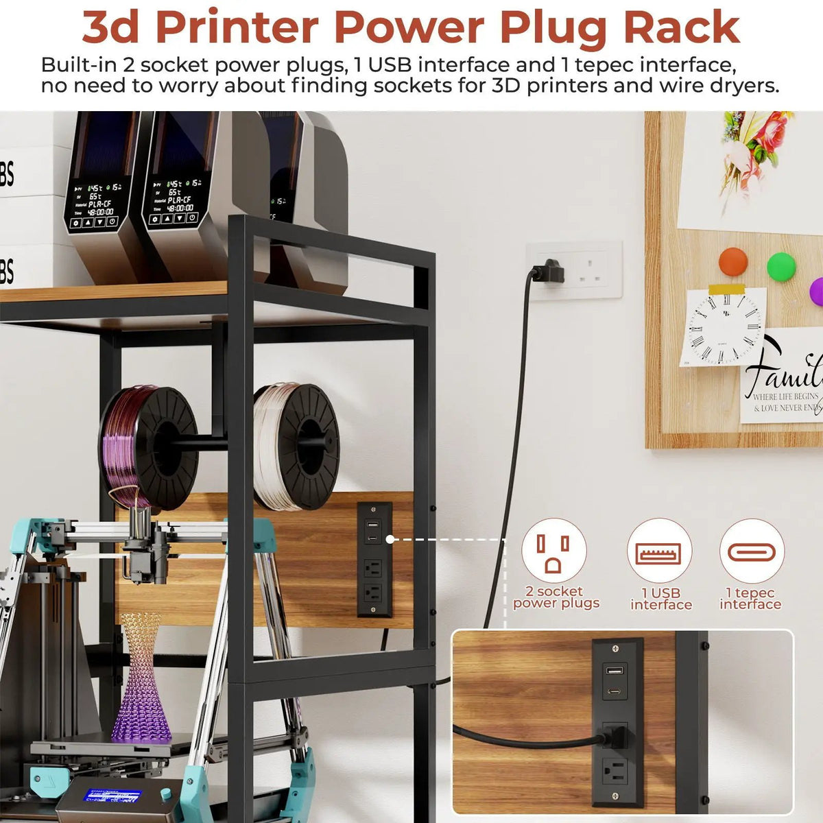 3D Printer Stand | T Type Filament Holder | Power Panel Mount | Black