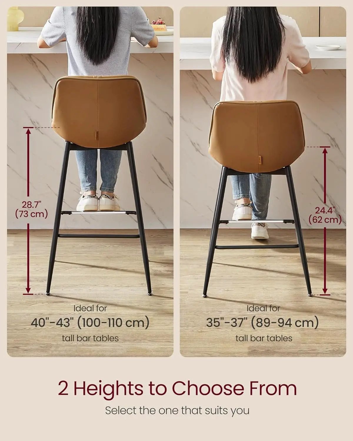 Bar Stool Set Of 2 Caramel Brown Ergonomic Backrest from PriceLows™