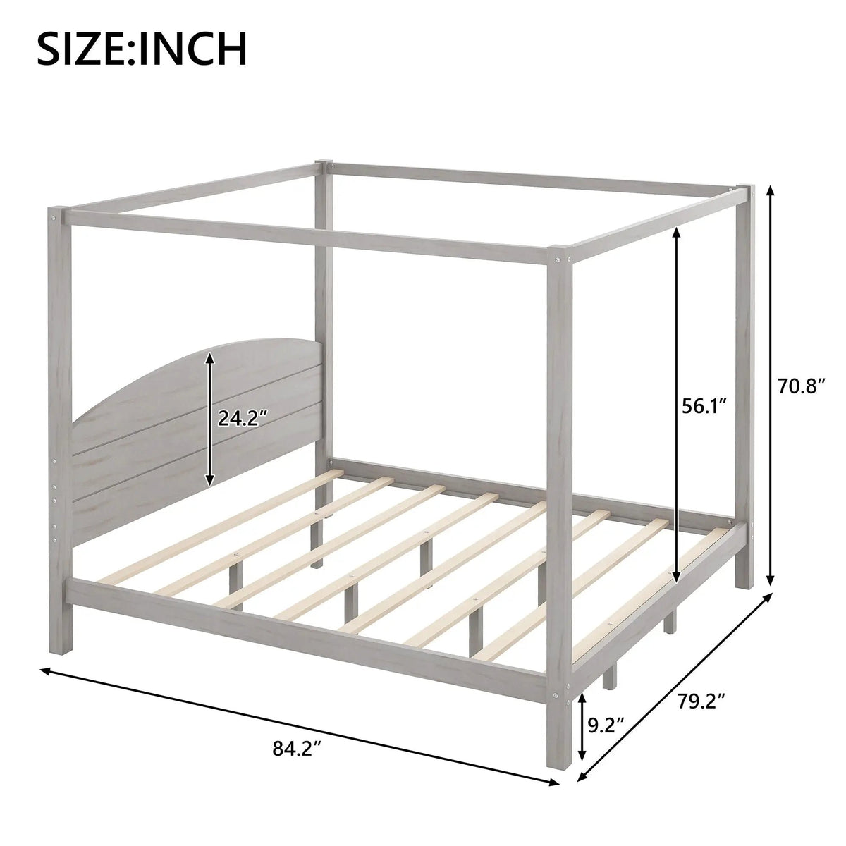Platform Bed | Reinforced Wood Slats | Integrated Headboard