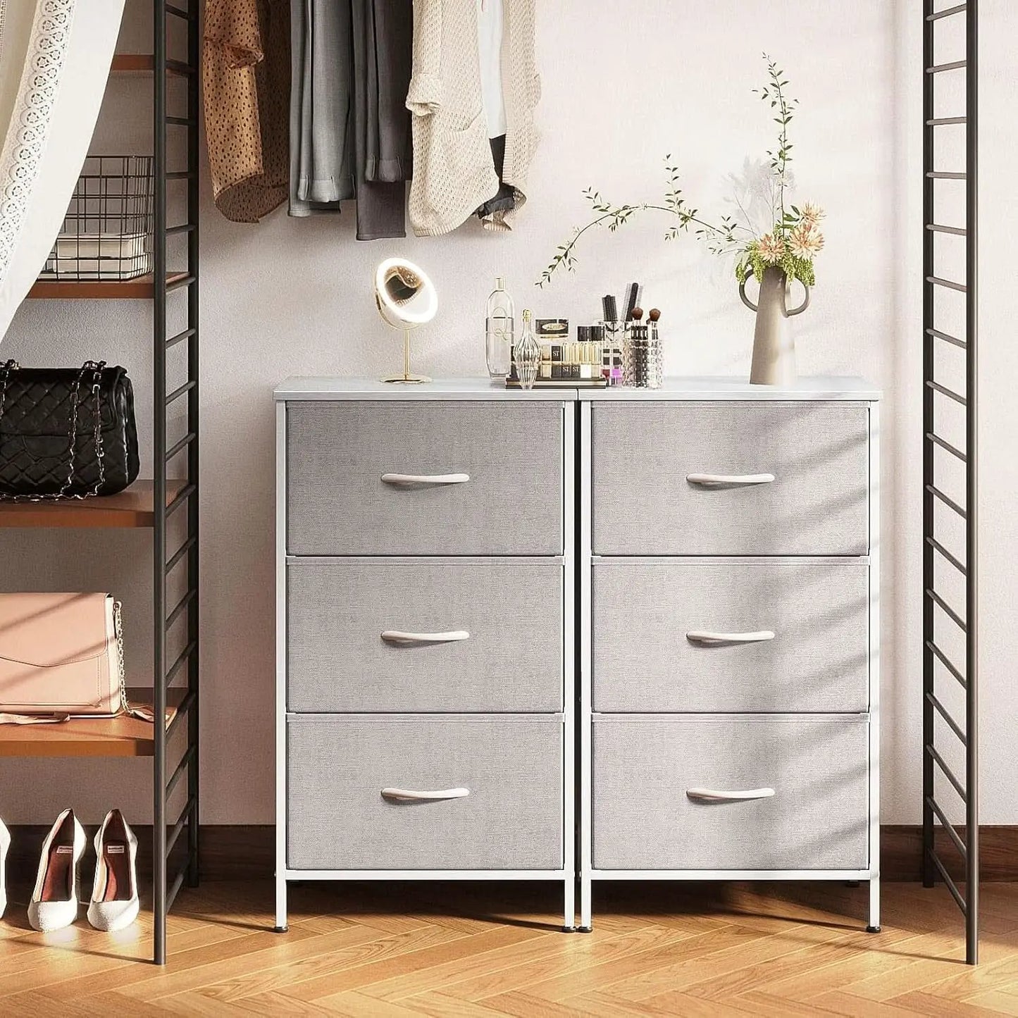 Light Grey Dresser With 3 Drawers For Bedroom Nightstand from PriceLows™