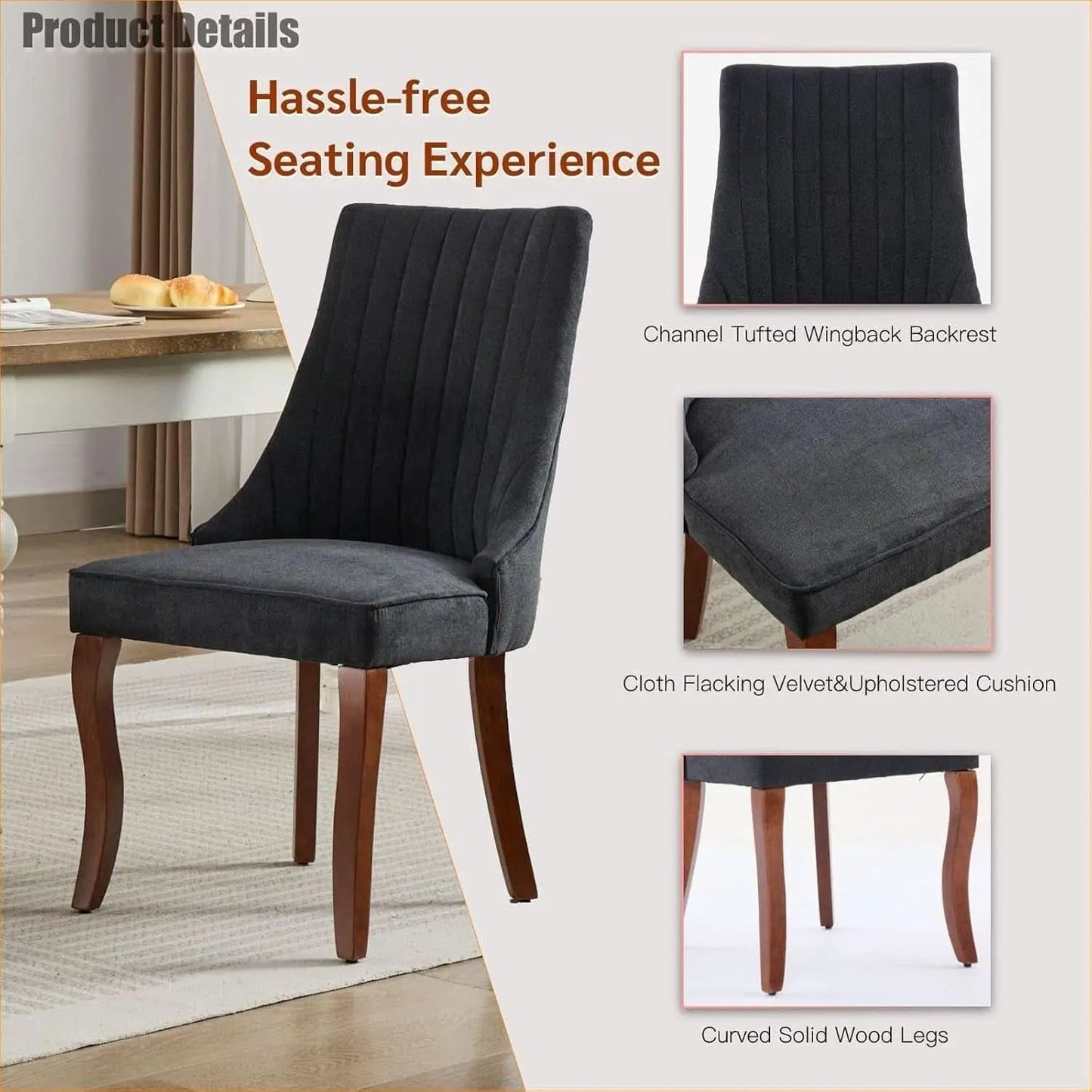 Velvet Dining Chairs Set Of 4 Black For Kitchen Use from PriceLows™