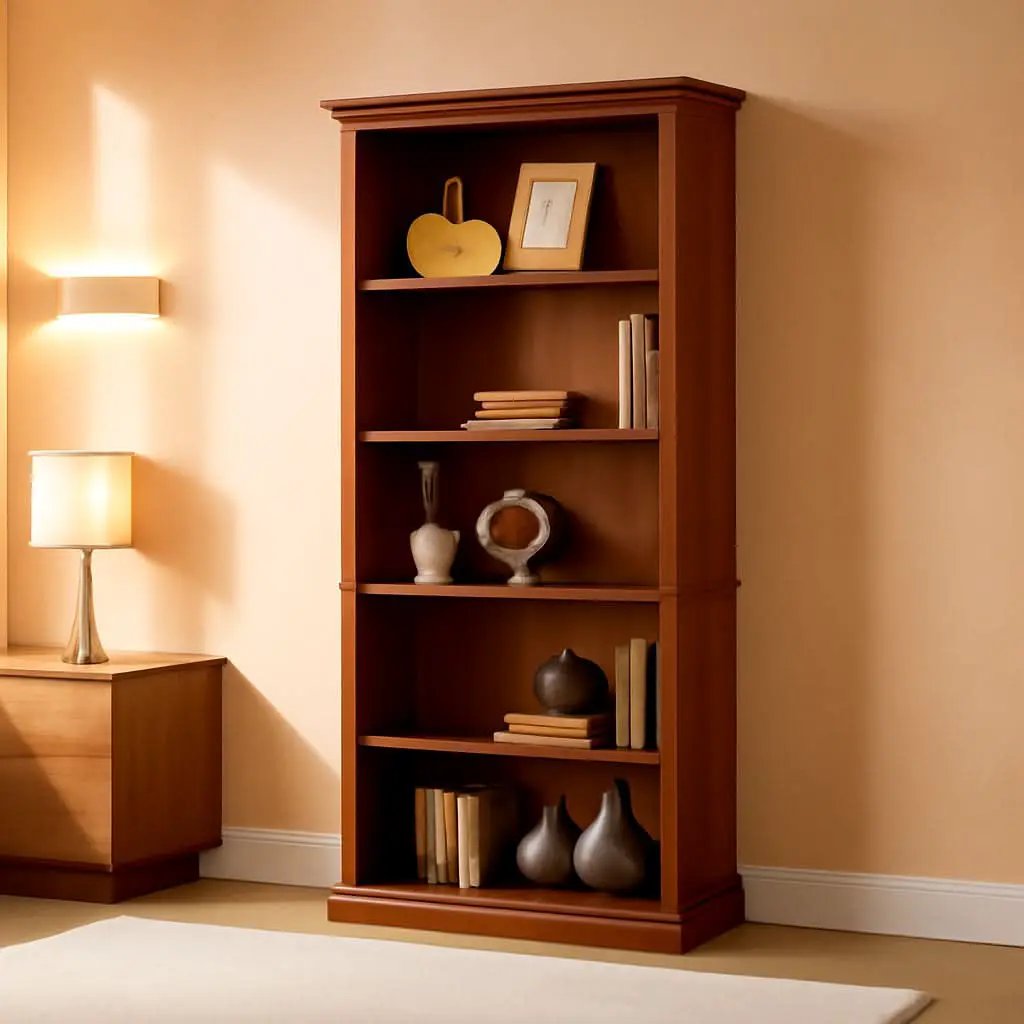 Five Shelf Tall Bookcase 72 Inch Cherry Wood Open Display from PriceLows™
