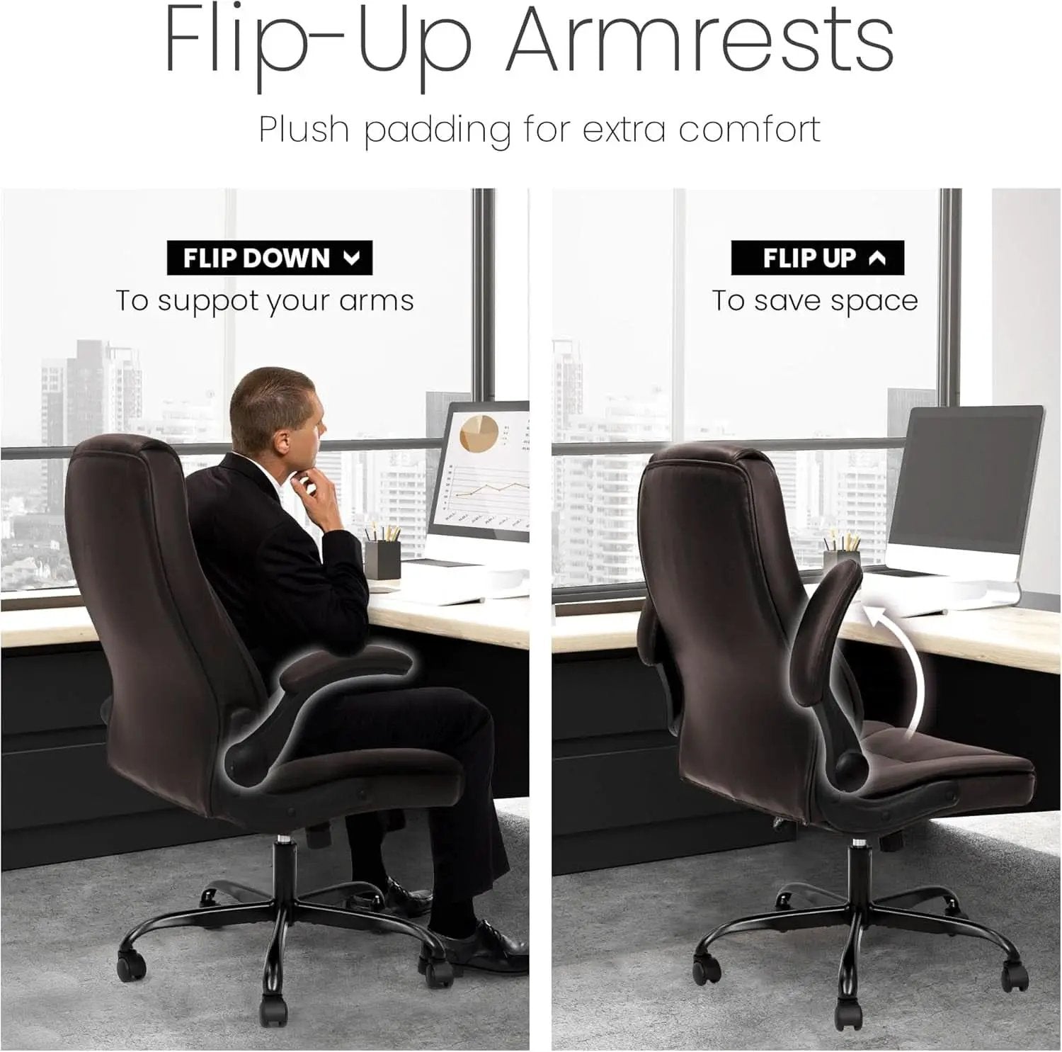 Brown PU Leather Office Chair With Adjustable Height from PriceLows™