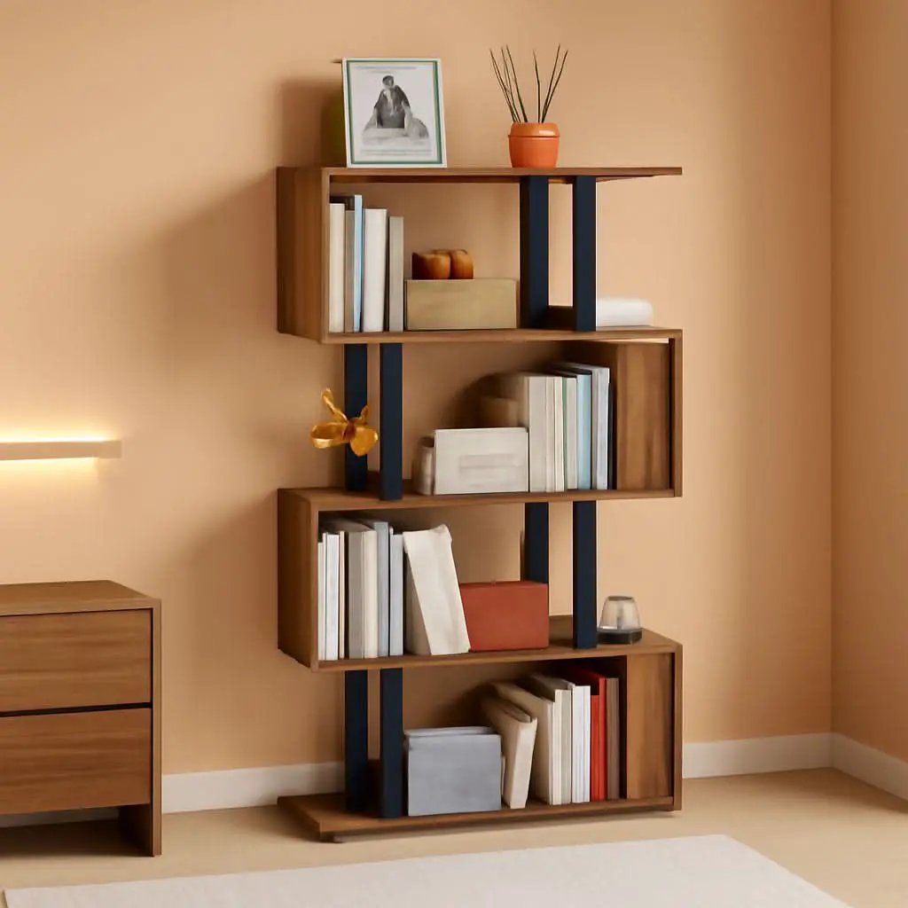 S Shaped 5 Tier Bookshelf Bookcase In Retro Brown Finish from PriceLows™
