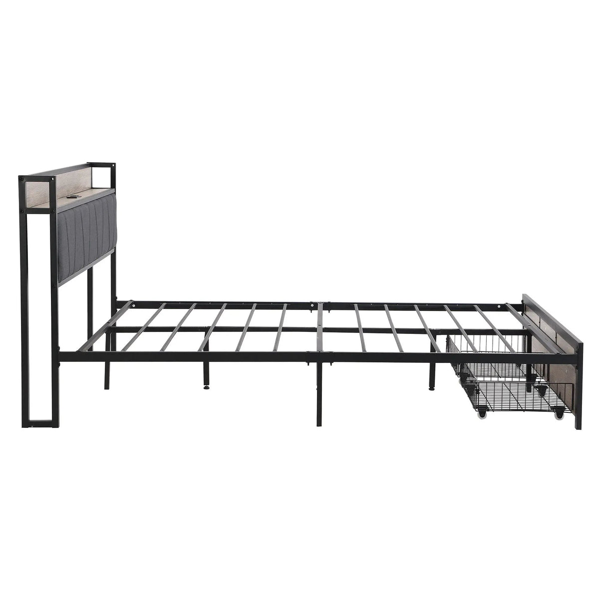 Modern Storage Bed Frame | LED Lights With Remote | Upholstered Headboard | USB Charging Station