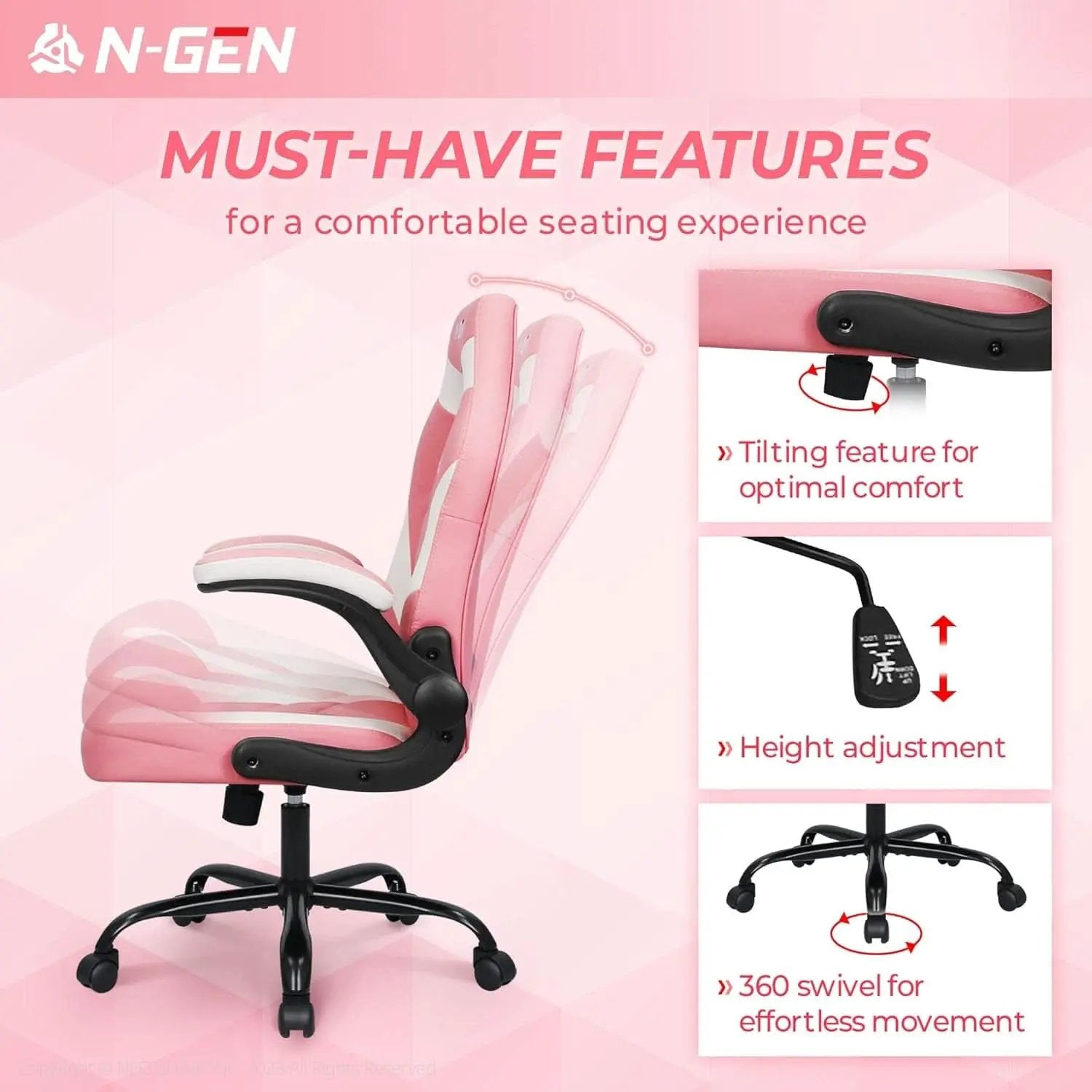 Pink Ergonomic Gaming Chair With Adjustable Lumbar Support from PriceLows™