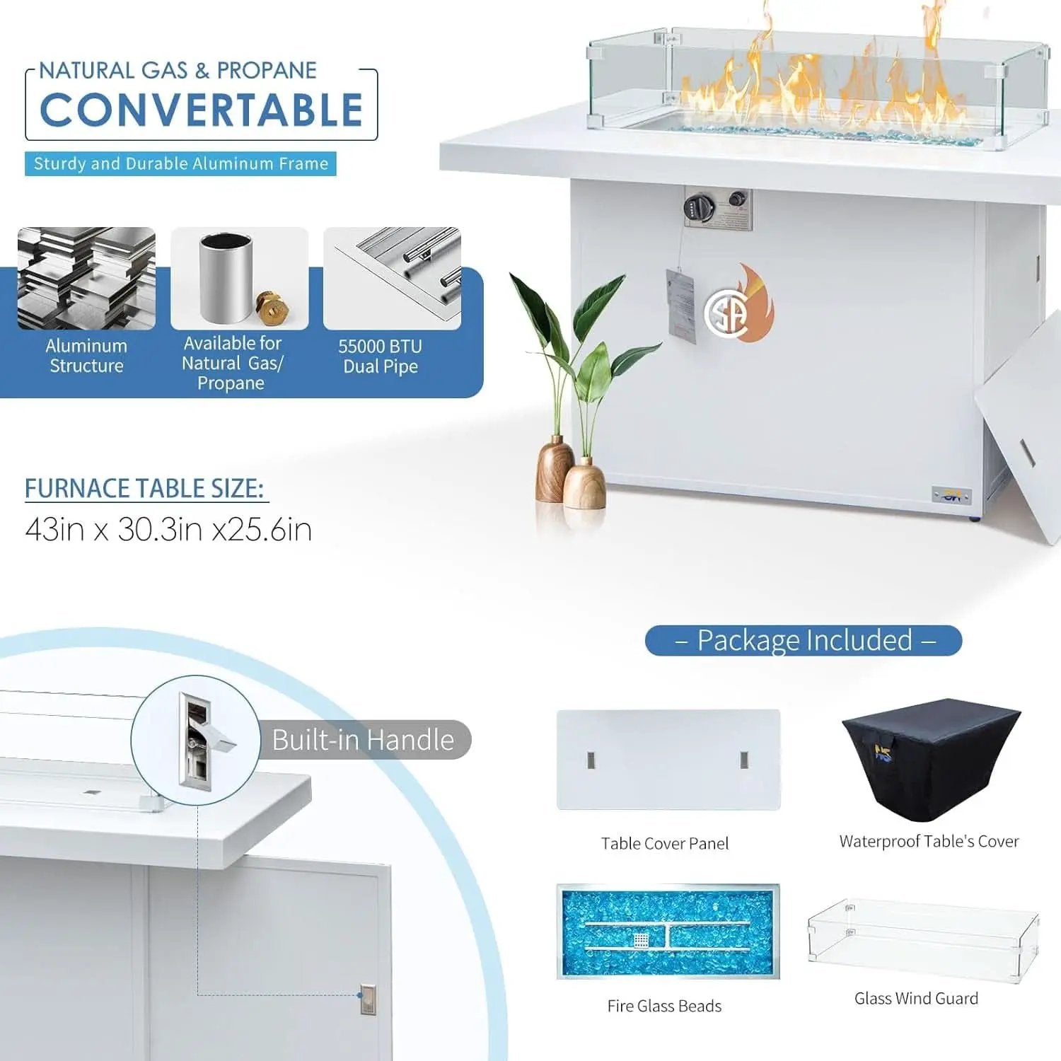 White Aluminum Outdoor Patio Furniture Set With Fire Pit from PriceLows™
