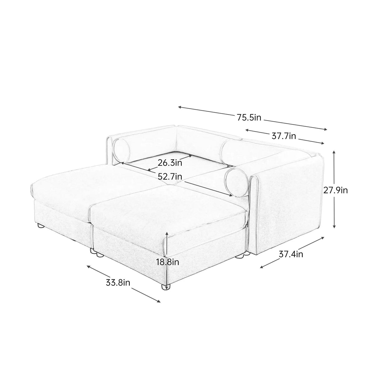 Contemporary Elegant Sofa With Storage And Ottoman 2 Piece Living Room Set | 2 Piece Living Room Set | Living Room Furniture | Living Room