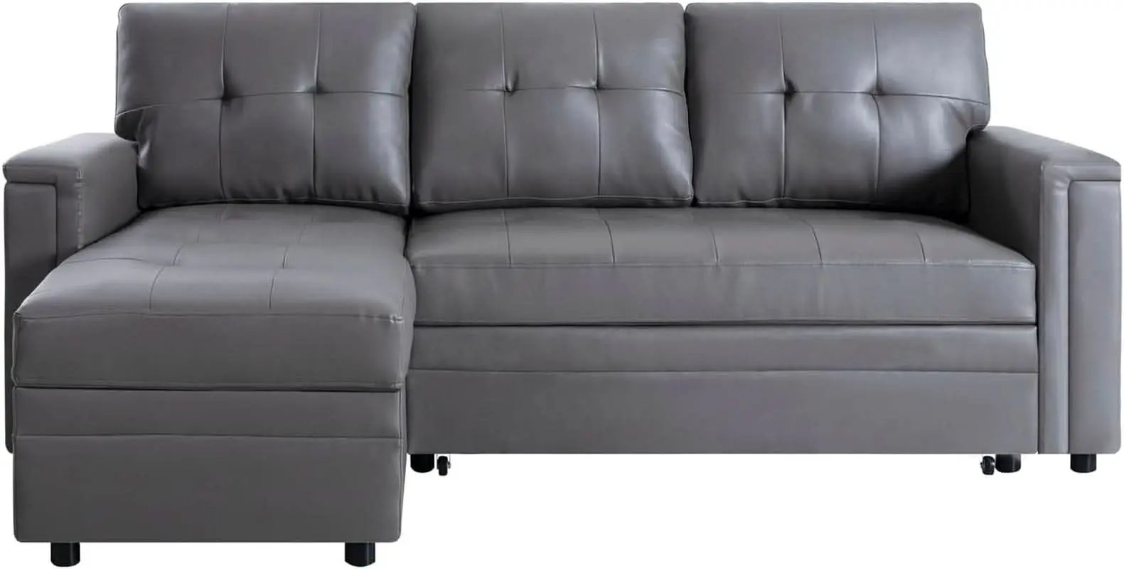 L Shaped Sectional Sleeper Sofa With USB Ports Gray Leather from PriceLows™