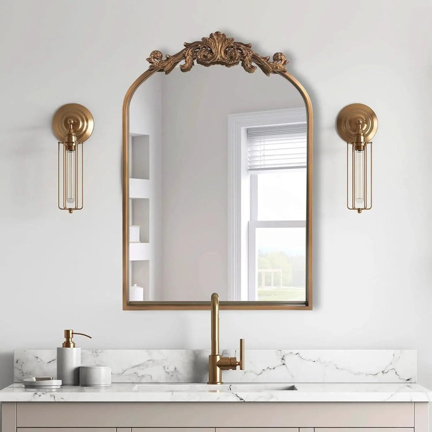 Antique Gold Baroque Arched Wall Mirror 19x27 Decor from PriceLows™