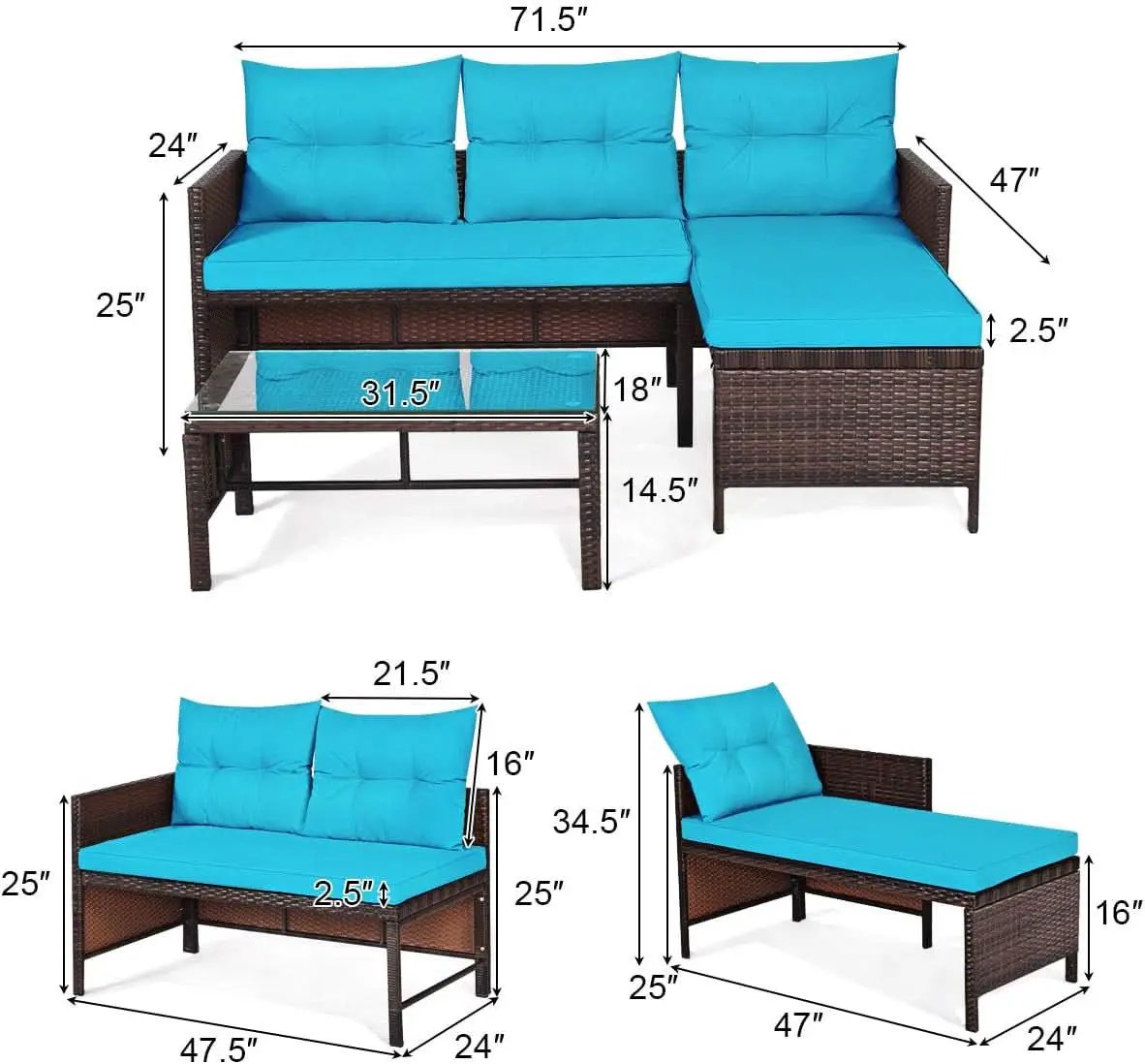 L-Shaped Outdoor Rattan Sofa Set with Coffee Table from PriceLows™