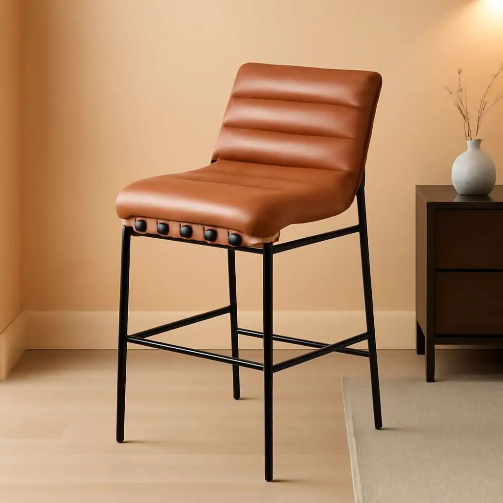 Burke Collection Modern Cognac Vegan Leather Bar Stool Matte Black Frame from PriceLows™
