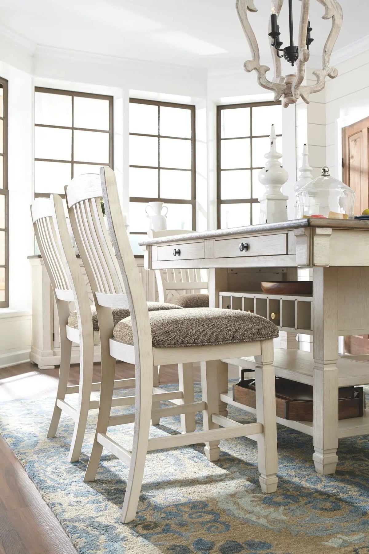 Bolanburg Counter Table Set | 5-Piece Rectangular | Two-Tone Oak And Acacia | Antique White
