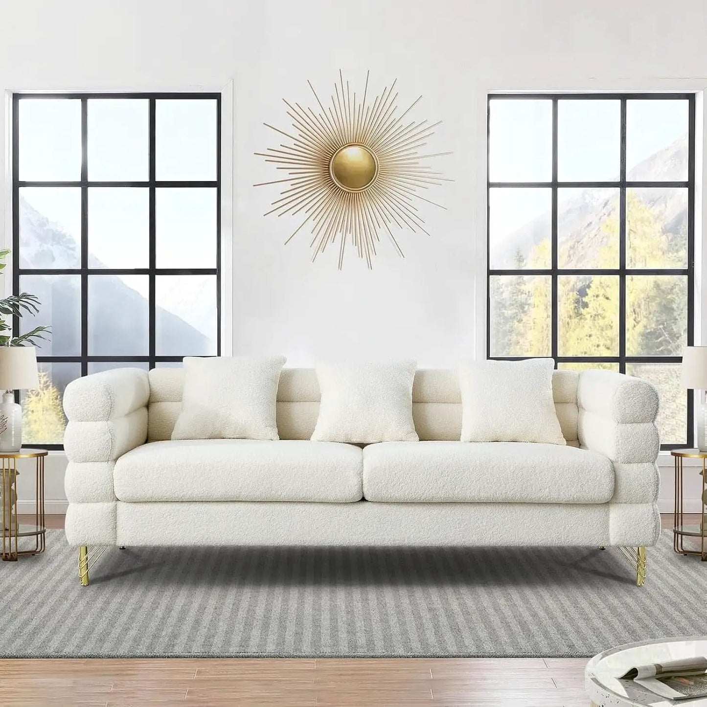 Two Piece Living Room Sofa Set White Teddy Boucle With Loveseat And Three Seater Deep Seat Cushioned Upholstered Sofa from PriceLows™