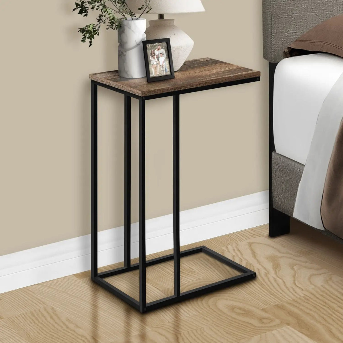 C-Shaped End Table | Space-Saving Design | Sleek Surface | Contemporary Style