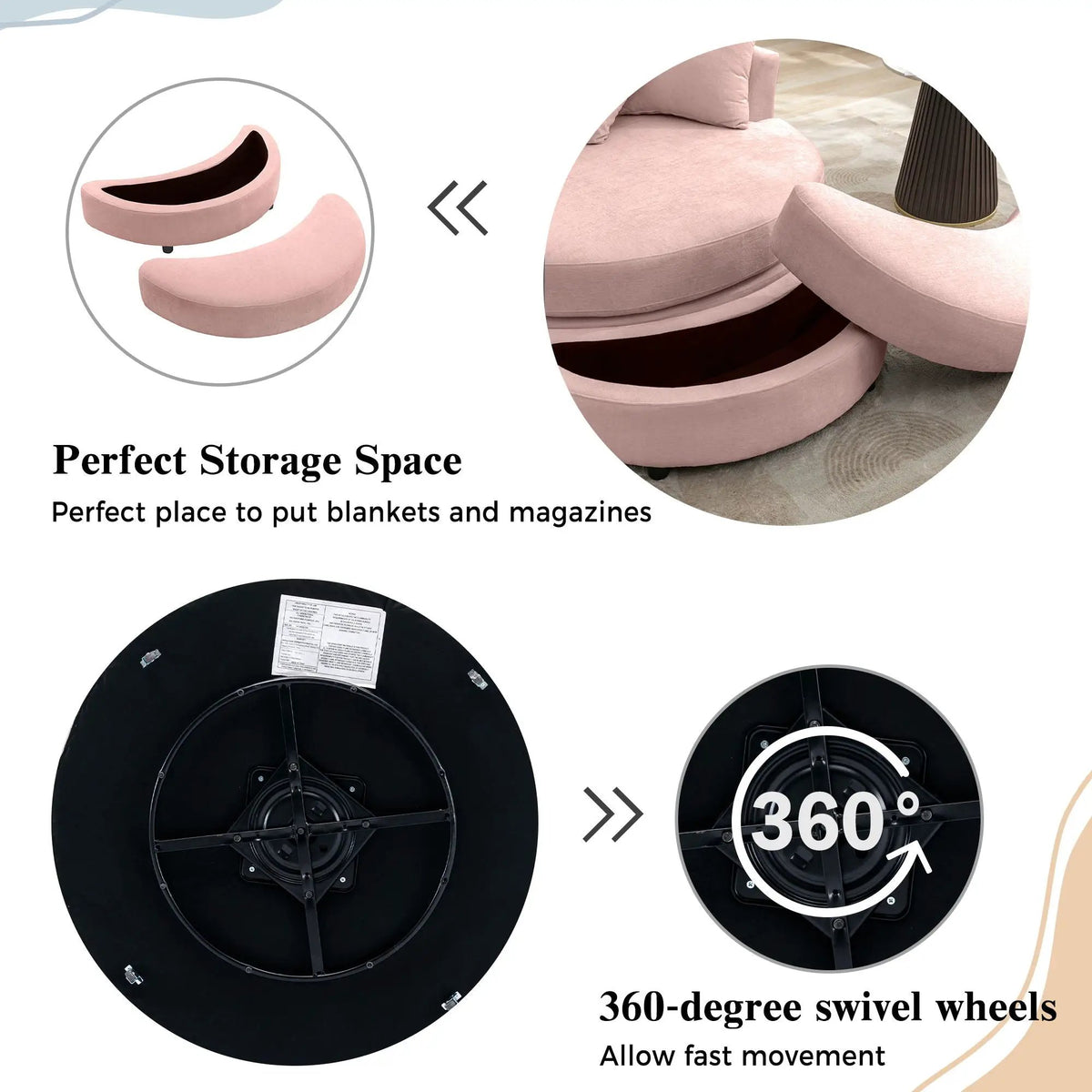 Swivel Accent Chair | 360 Degree Rotation | Ergonomic Padded Seat | Round Frame