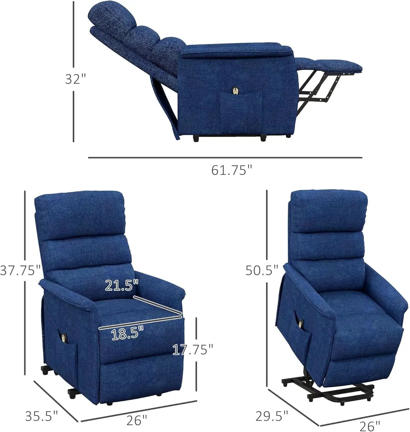 Power Lift Recliner Chair In Dark Blue Fabric Easy Assembly from PriceLows™
