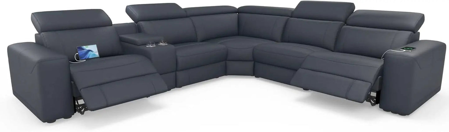 Grey Leather Power Recliner Sofa With Center Console from PriceLows™
