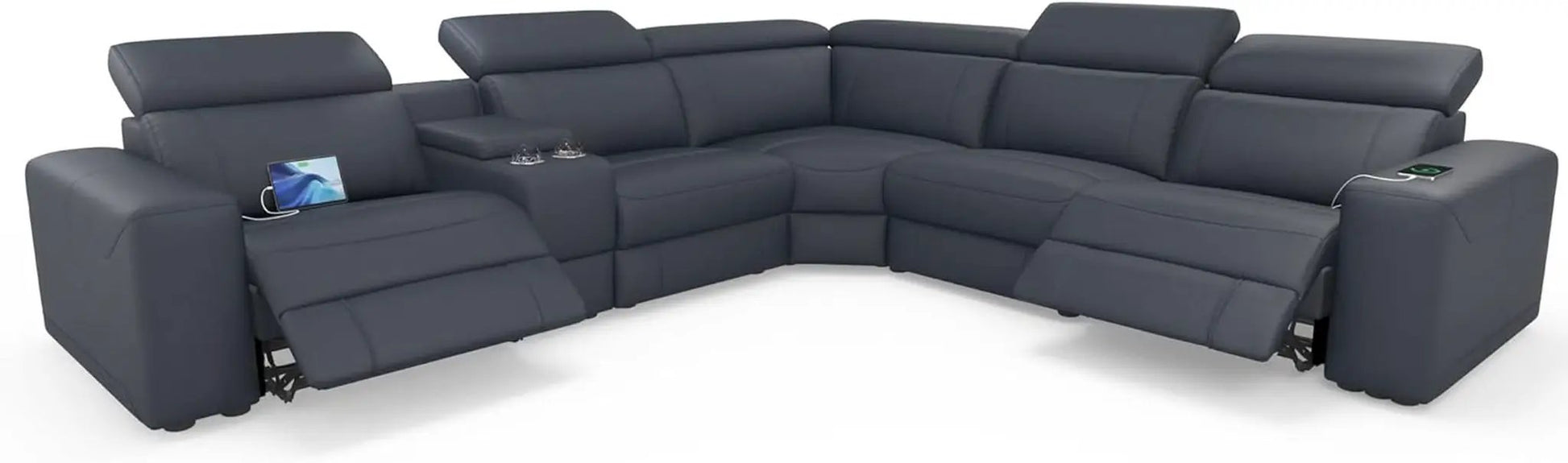 Grey Leather Power Recliner Sofa With Center Console from PriceLows™