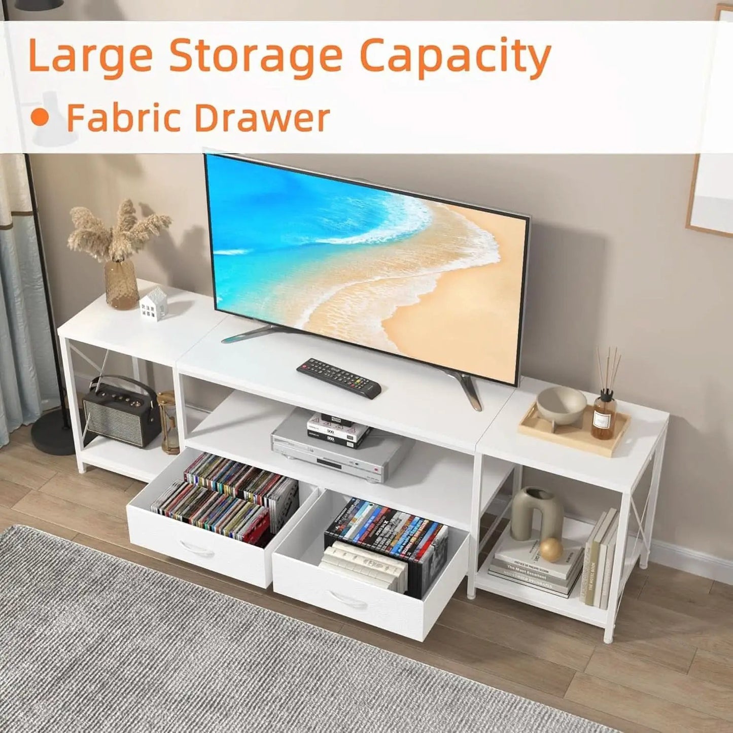 TV Stand For 55 To 65 Inch TV With Fabric Drawers Sturdy from PriceLows™
