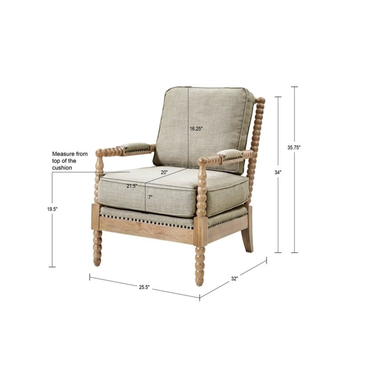 Madison Park Arm Chair | Open Back Spindle Design | Padded Armrests | Casual Style