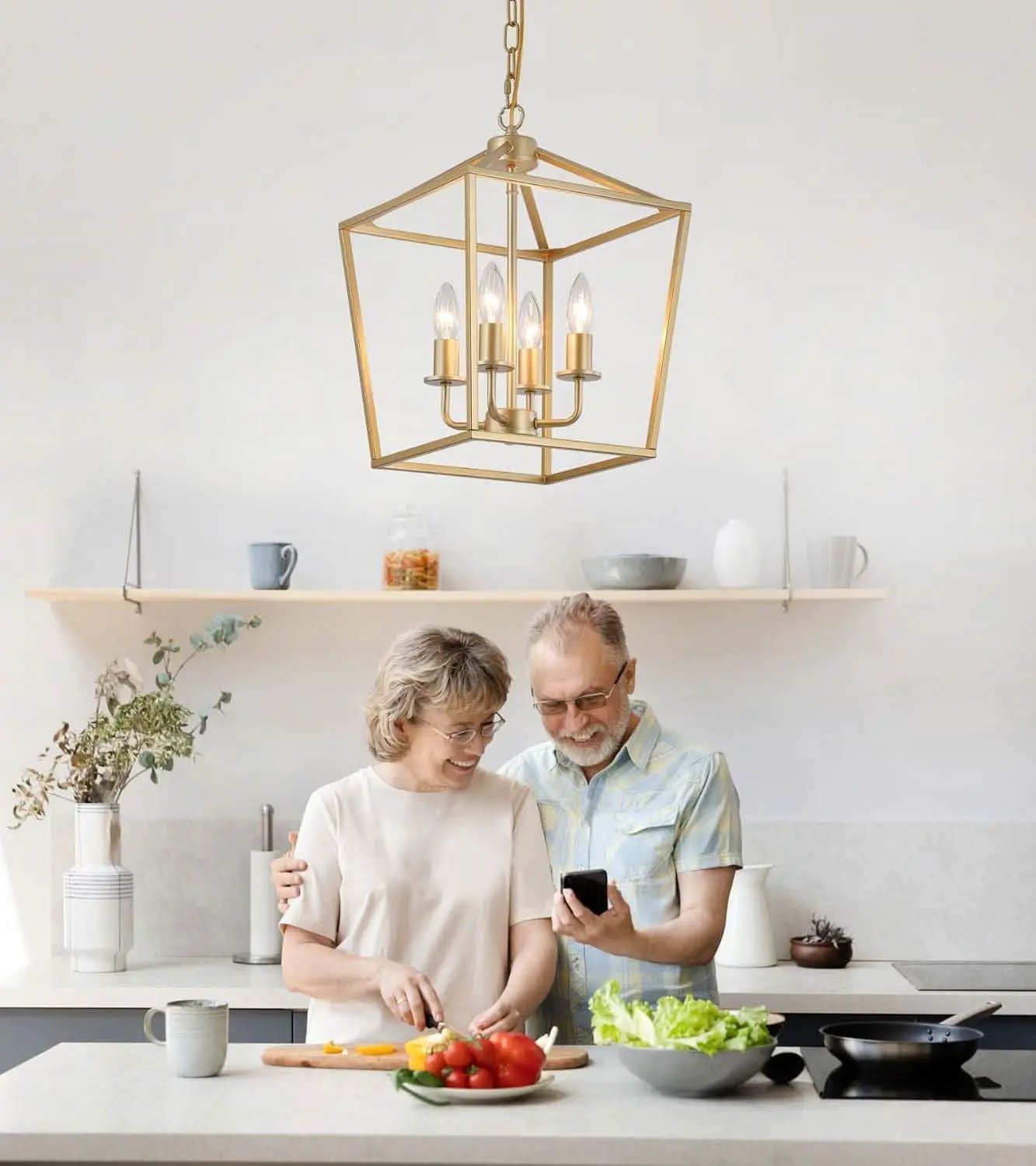 Industrial Gold Four Light Chandelier Lantern Fixture from PriceLows™