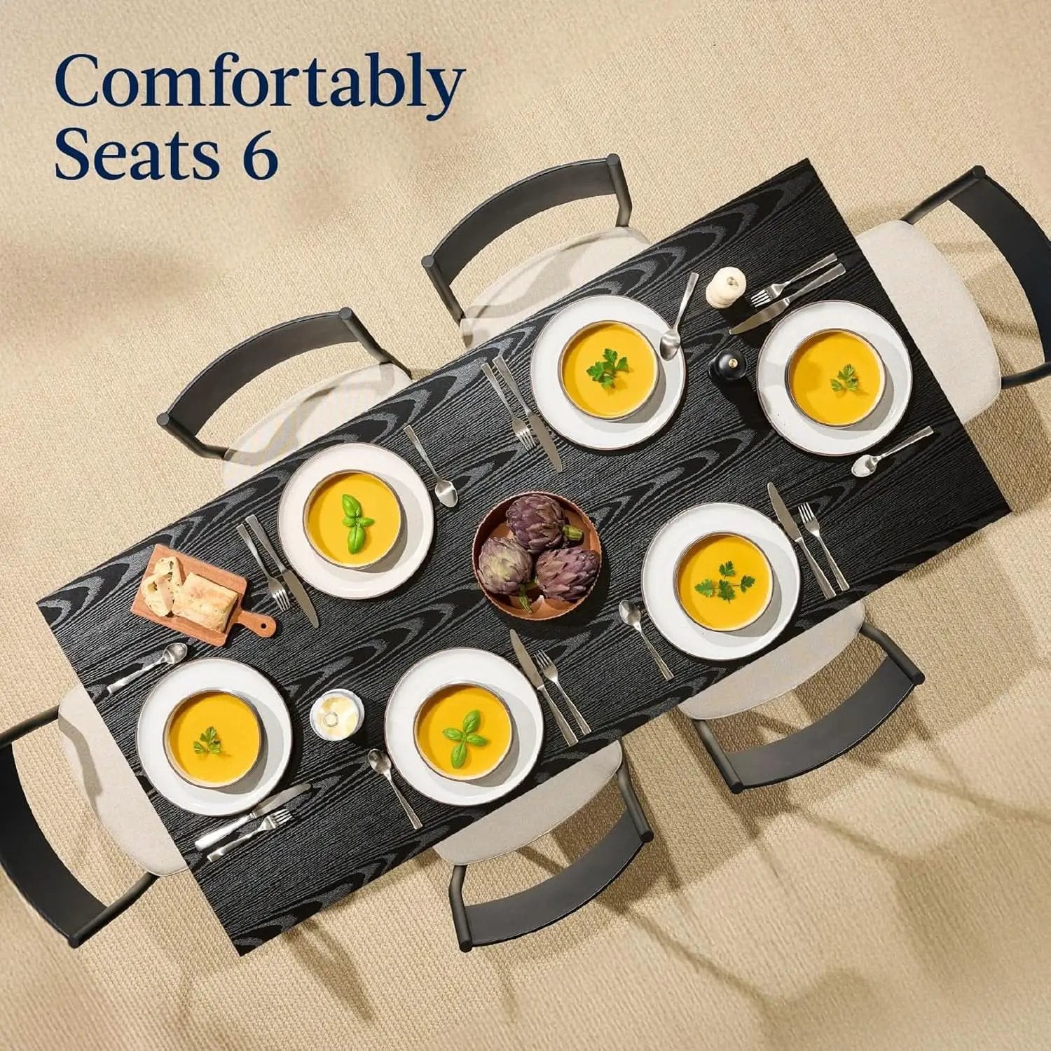 Six Seat Contemporary Dining Set Black Upholstered from PriceLows™