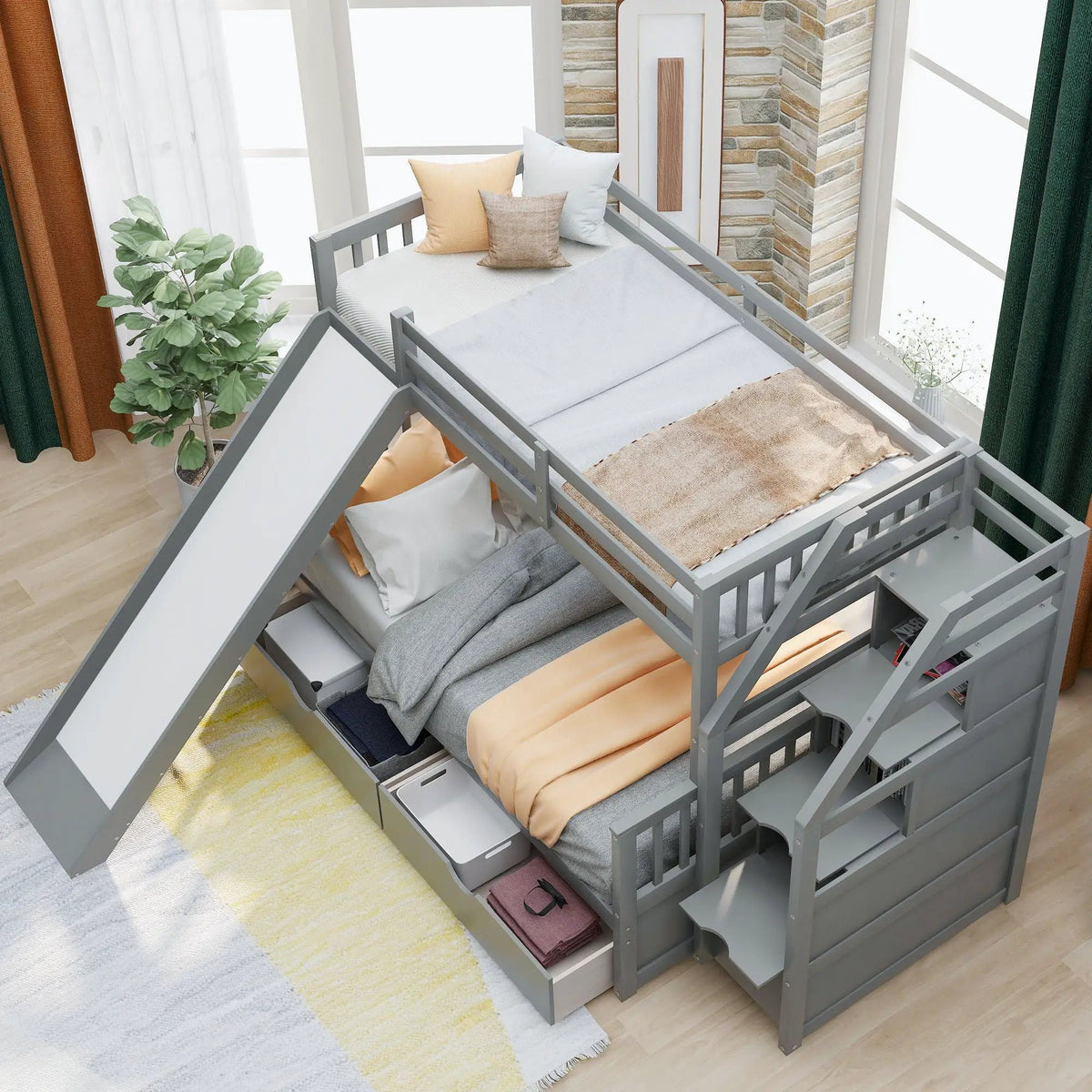 Bunk Bed | Storage Staircase | Slide | Desk With Drawers