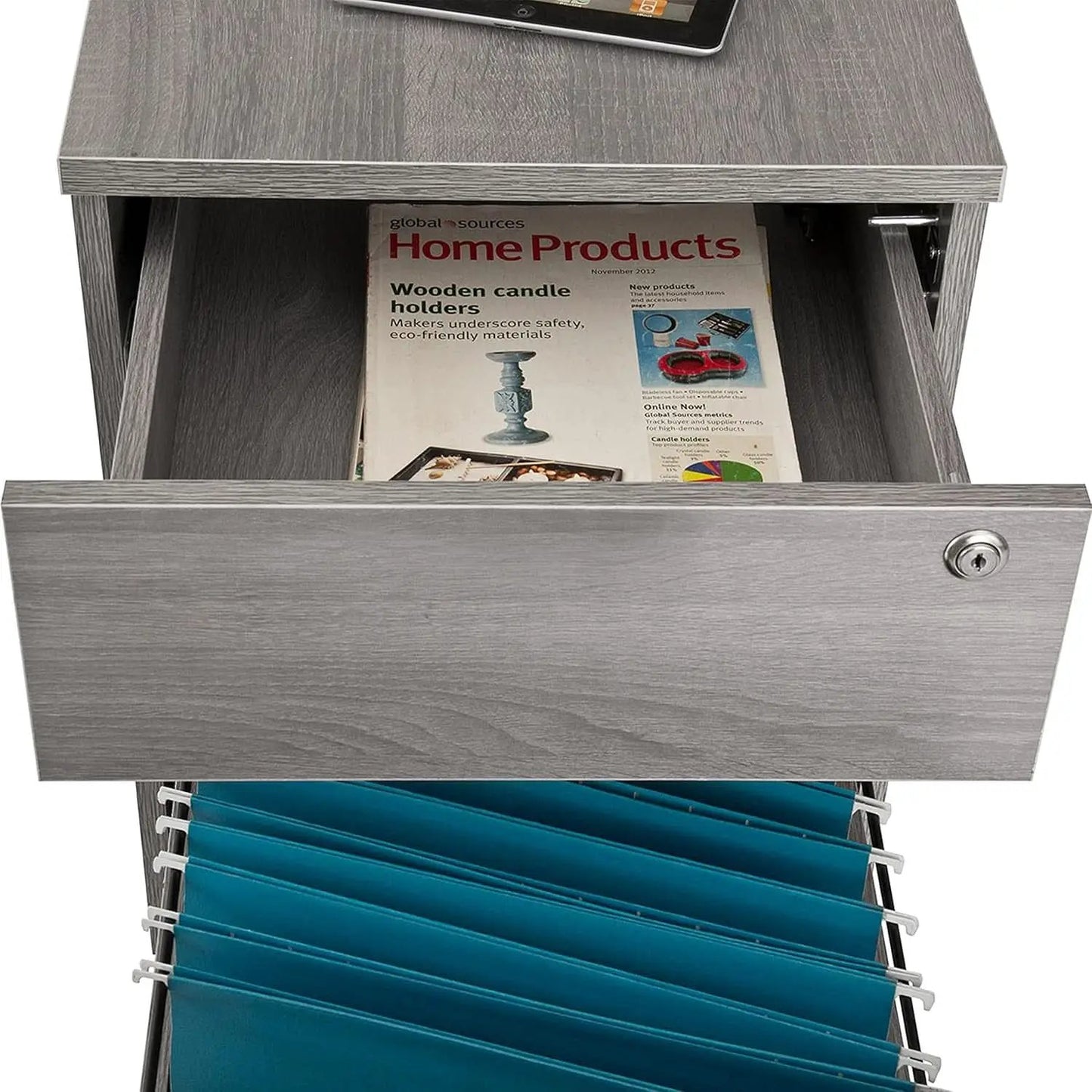 Grey Rolling Locking Two Drawer Vertical Filing Cabinet from PriceLows™