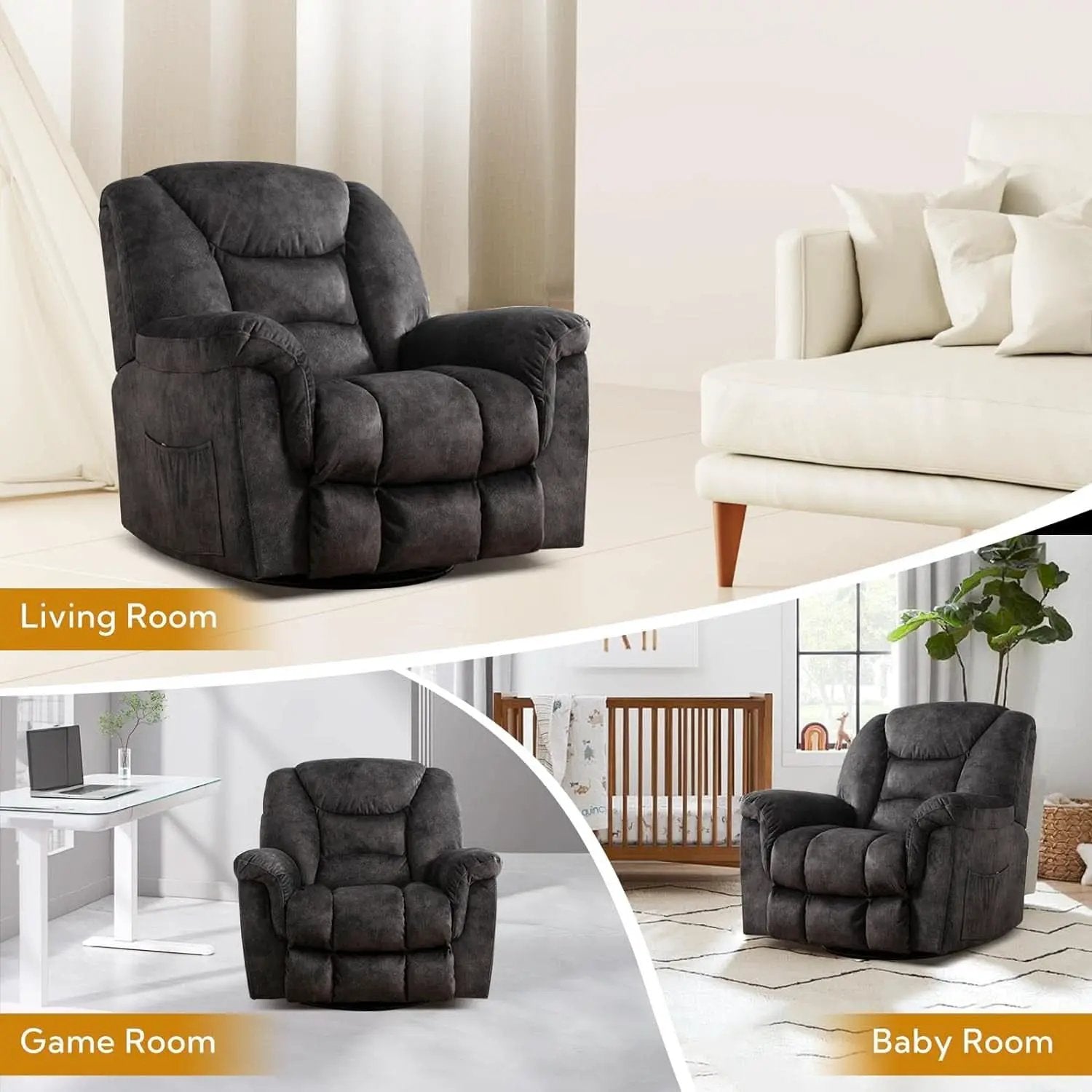 Oversized Swivel Recliner With Extra Wide Seat For Big And Tall from PriceLows™