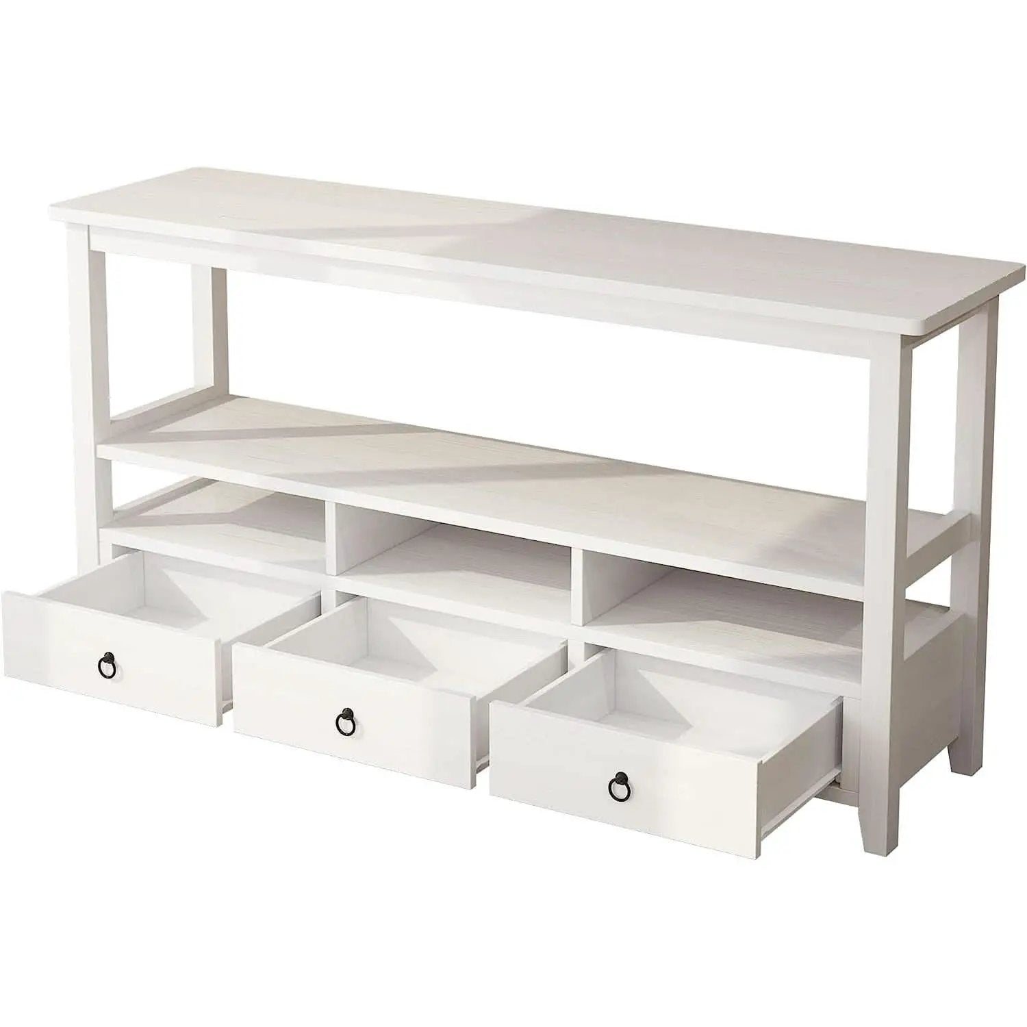 Vintage White Console Table With Storage Drawers And Shelves from PriceLows™