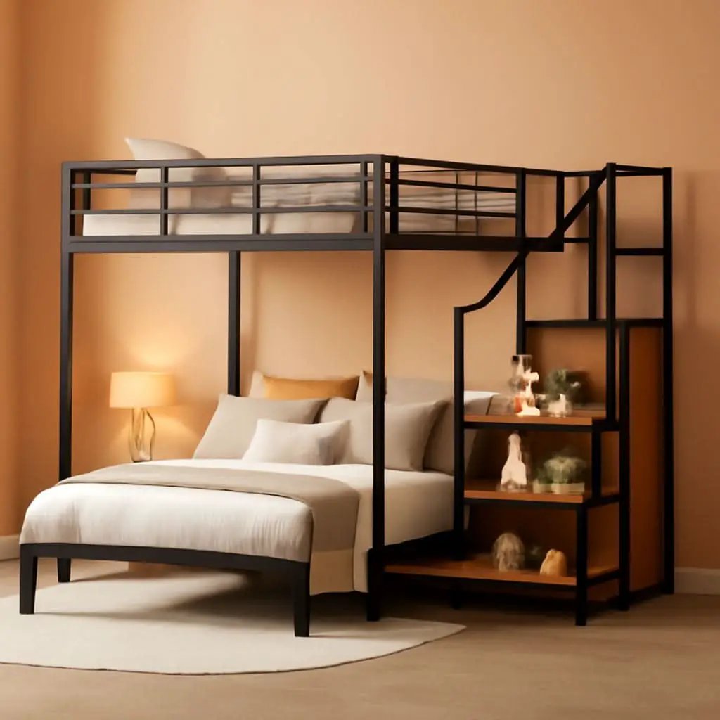 Full Over Full Metal Bunk Bed With Storage Stairs Black from PriceLows™