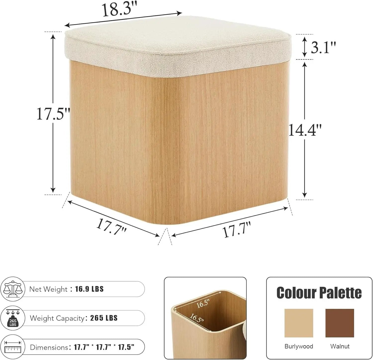 Beige Linen Upholstered Storage Ottoman With Footrest from PriceLows™