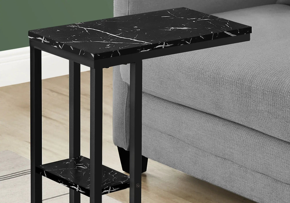 Marble Look C-Shaped Accent Table | Durable Metal Frame | Rectangular Tabletop | Portable Design
