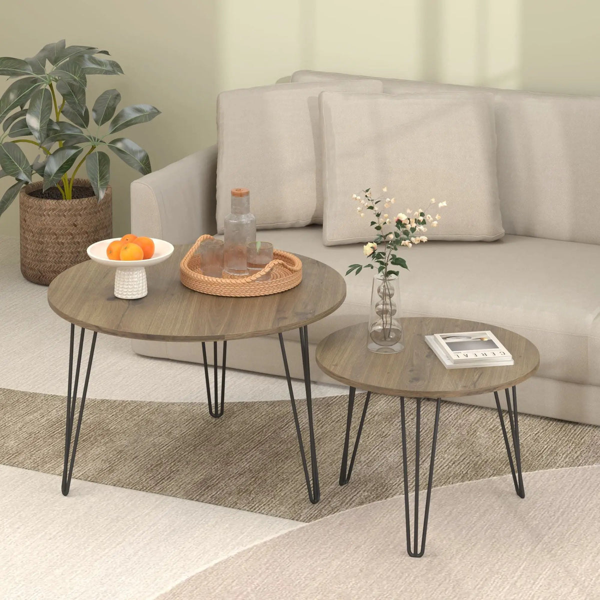 Round Nesting Coffee Table | Faux Marble Top | Steel Base | Set Of 2