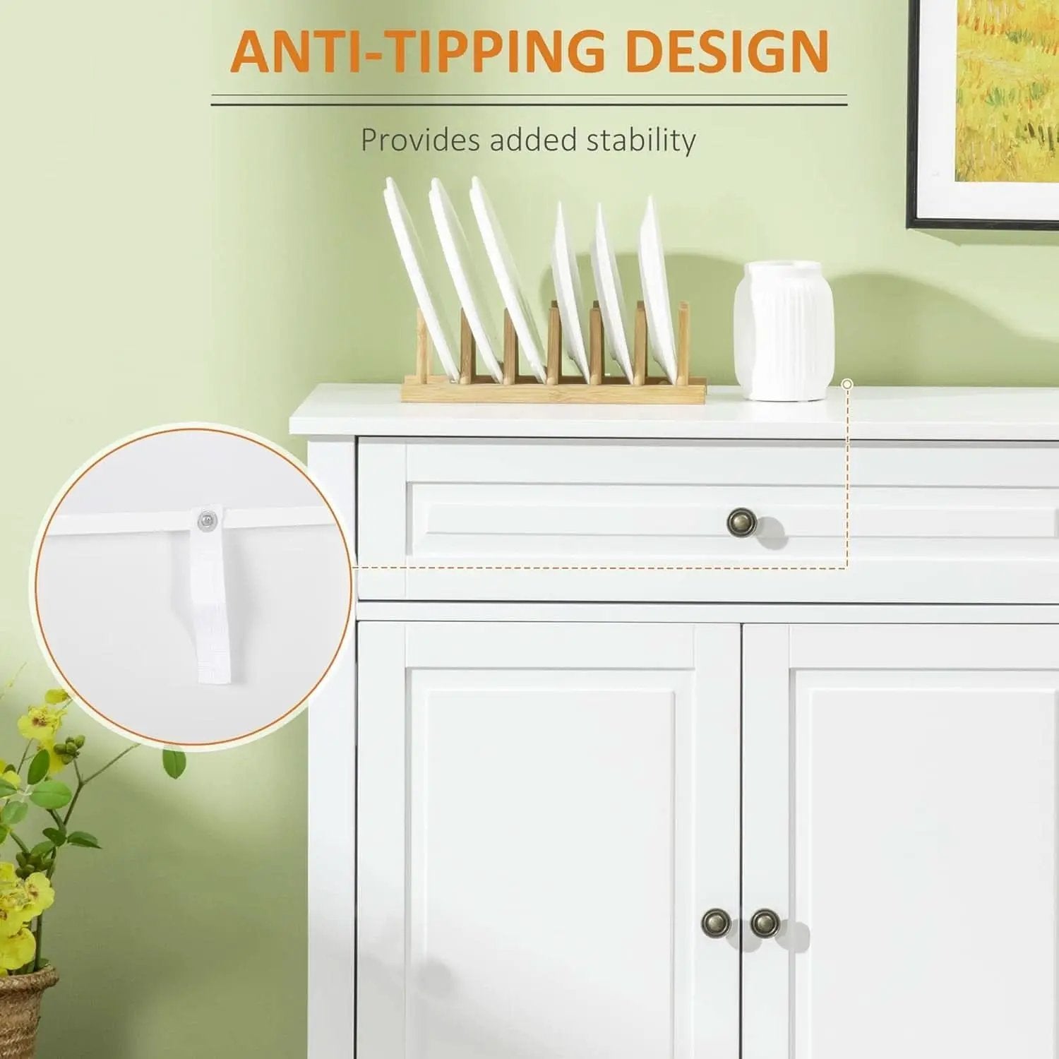 White Sideboard Buffet Cabinet With 2 Drawers And Shelves from PriceLows™