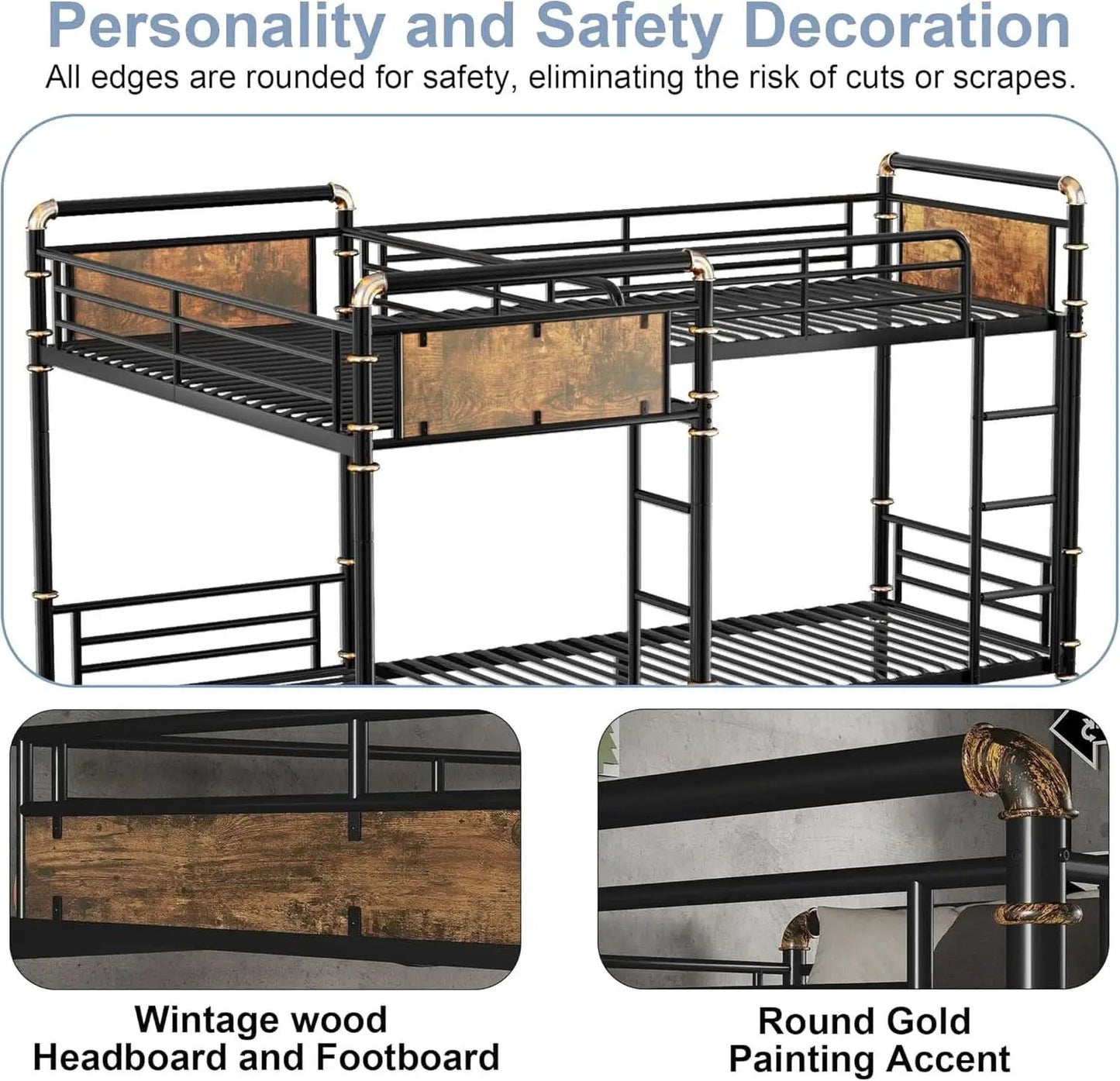 Quad Bunk Bed Twin Size Metal With Ladders Detachable Black from PriceLows™