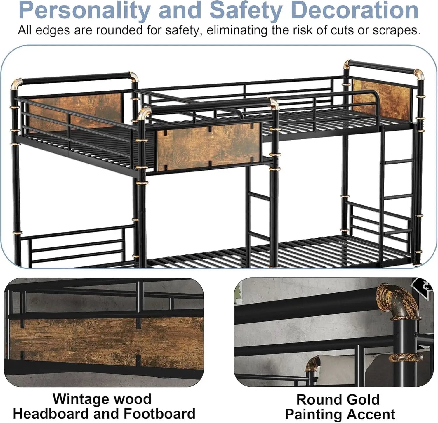 Quad Bunk Bed Twin Size Metal With Ladders Detachable Black from PriceLows™