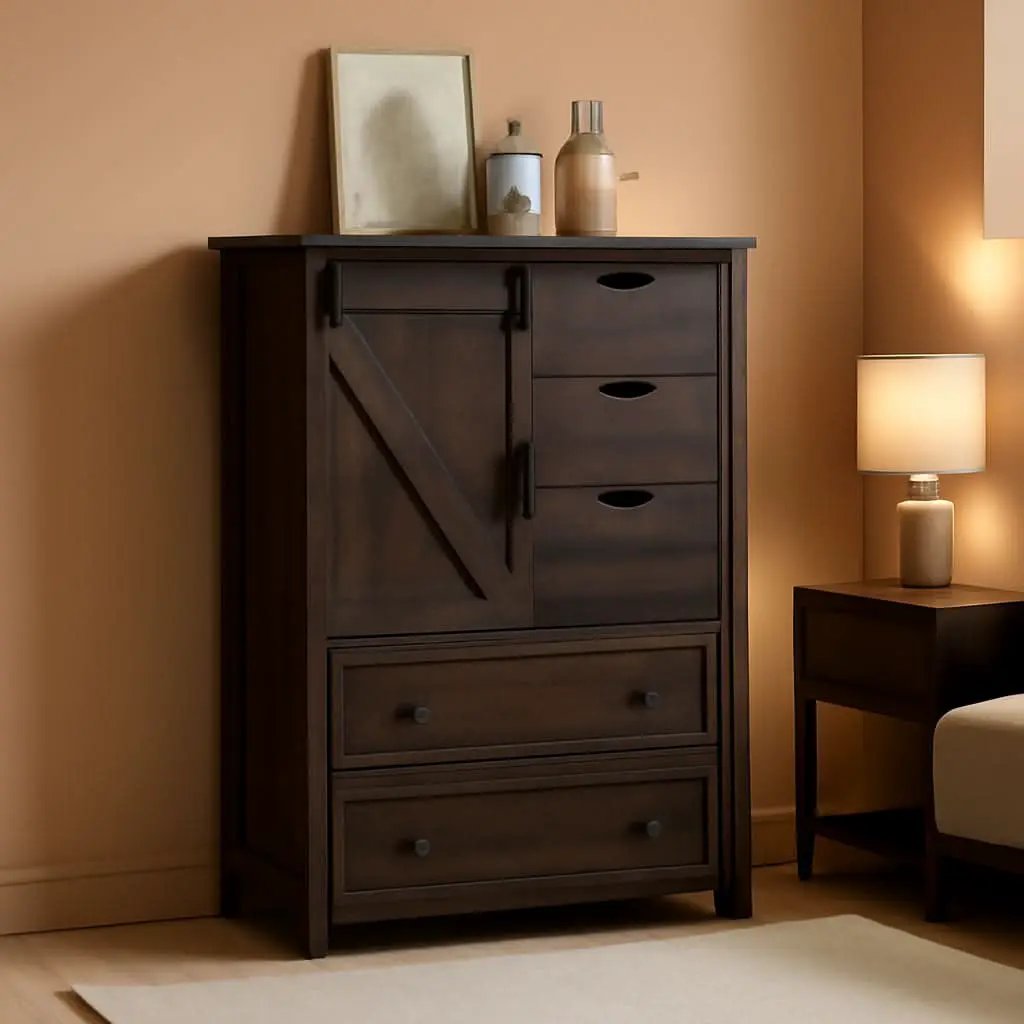 Espresso Dresser With FiveDrawers Sliding Barn Doors from PriceLows™
