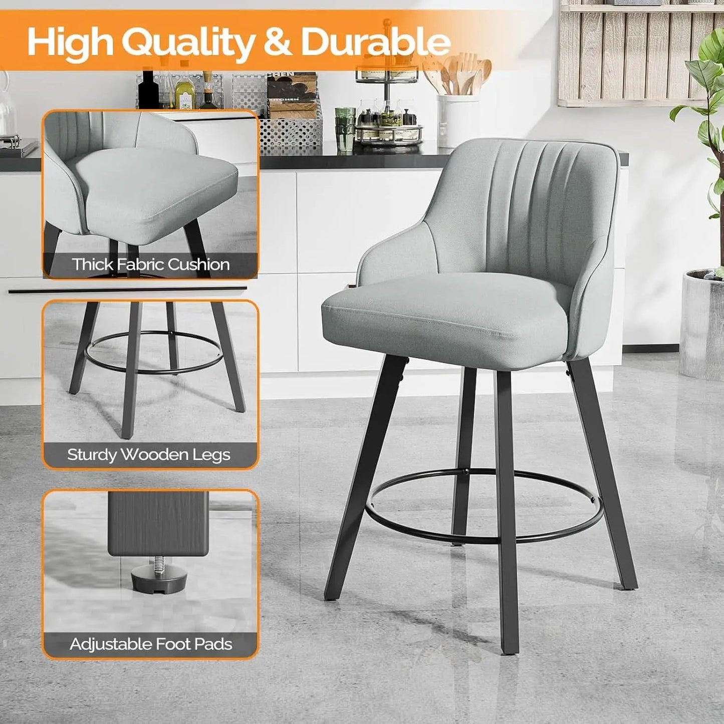 Linen Fabric Upholstered Swivel Barstools Set of Two from PriceLows™